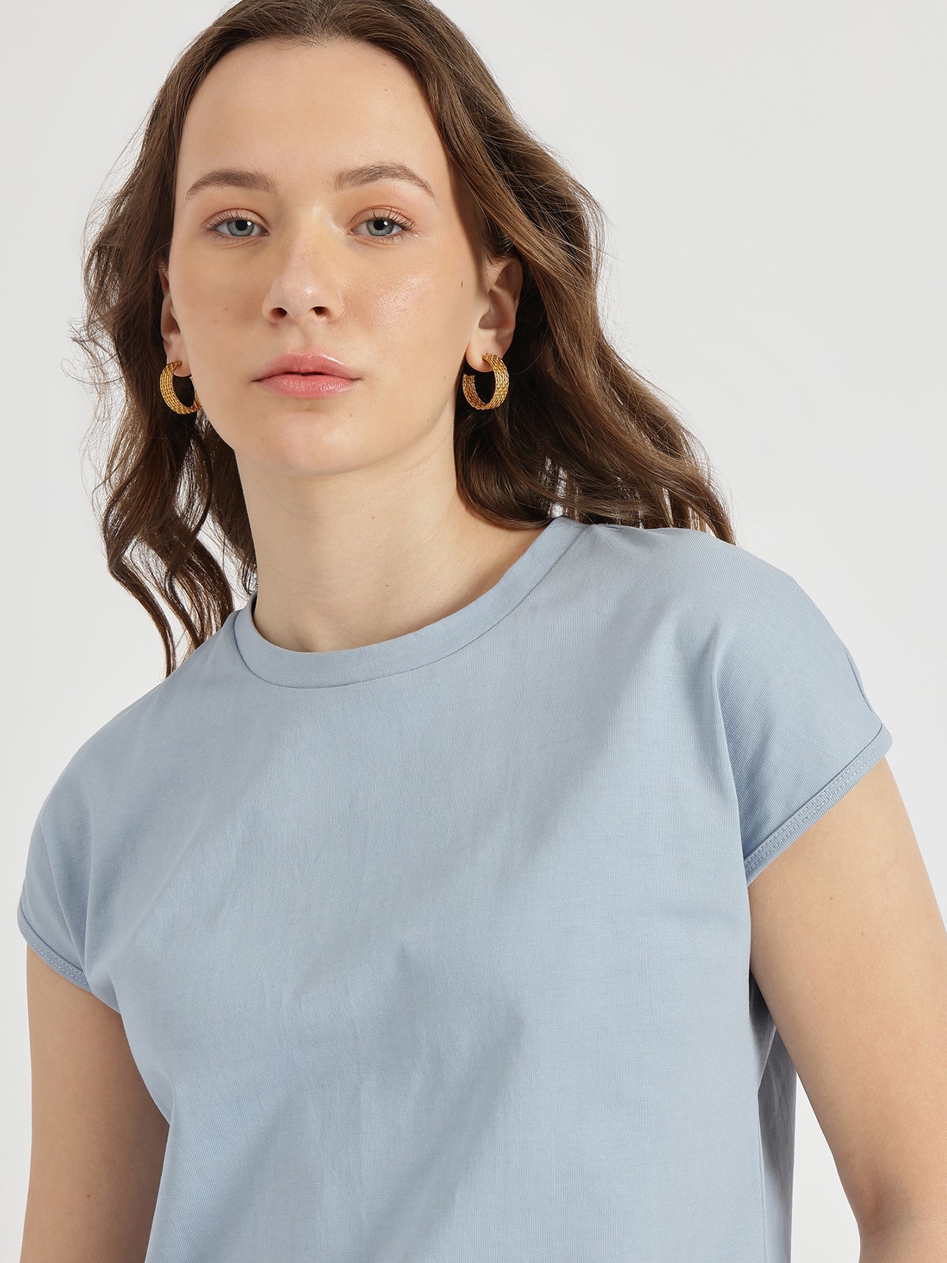 Cotton Crew Neck T-Shirt - Light blue