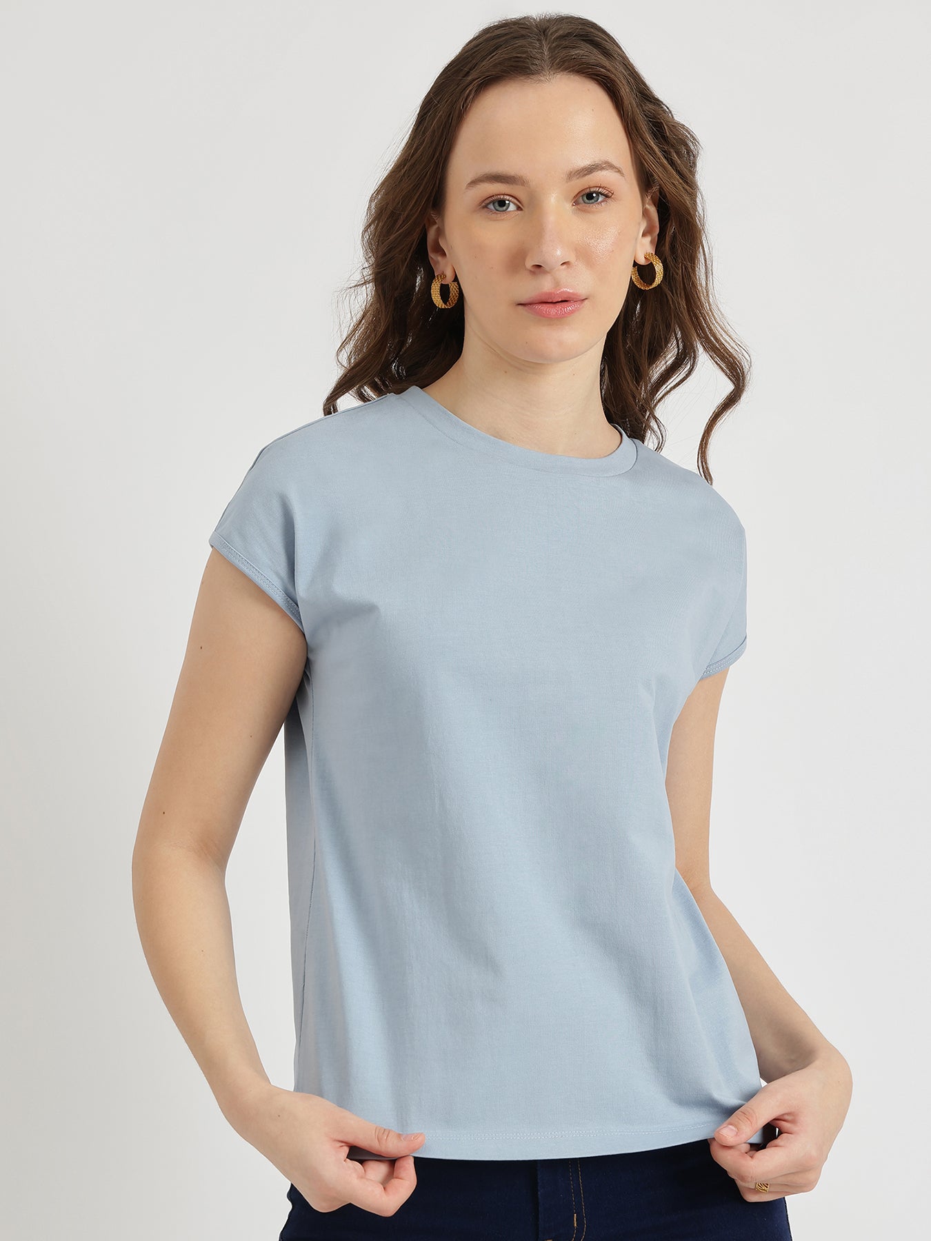 Cotton Crew Neck T-Shirt - Light blue