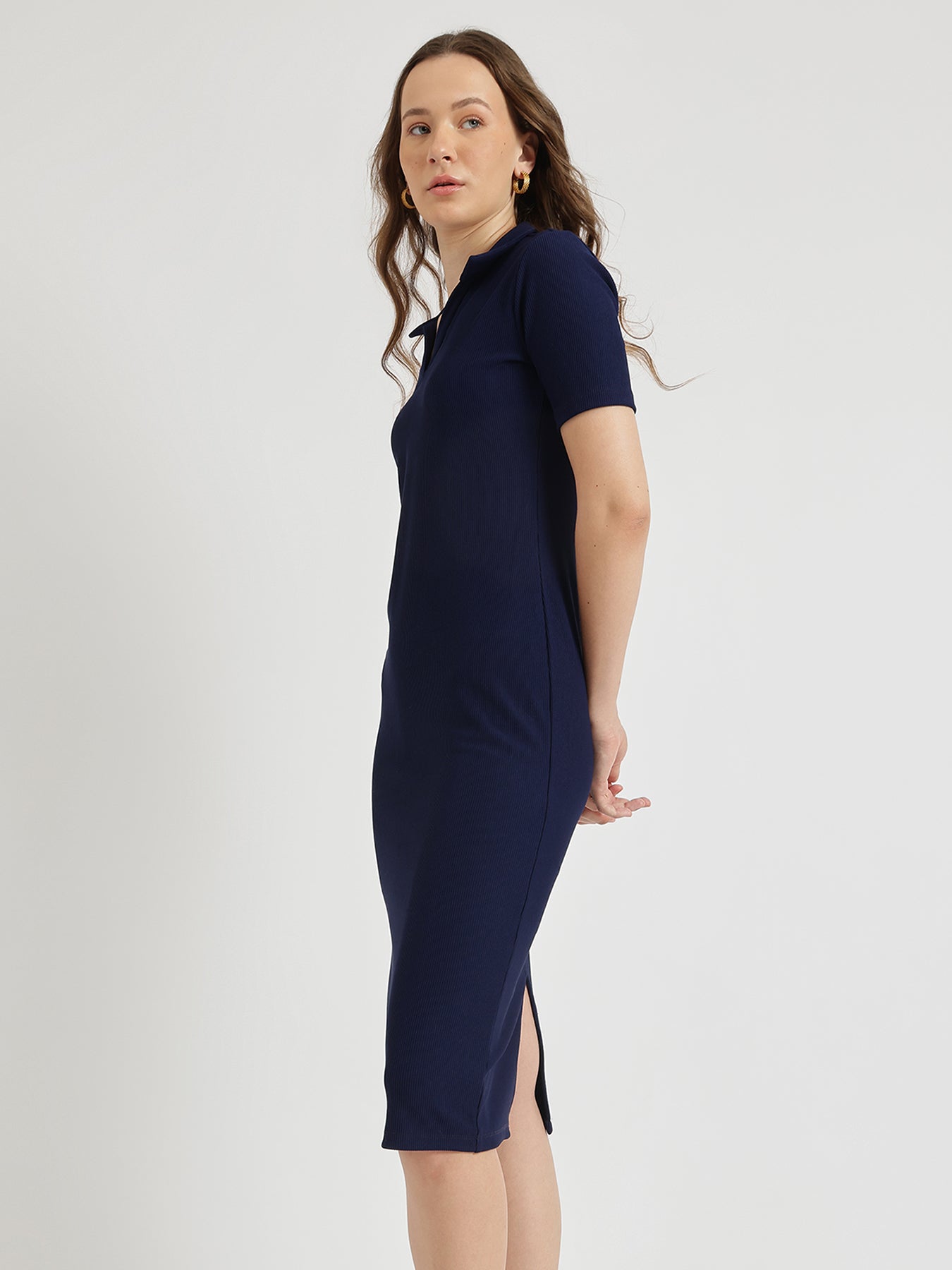 Bodycon Ribbed Midi Dress - Navy blue