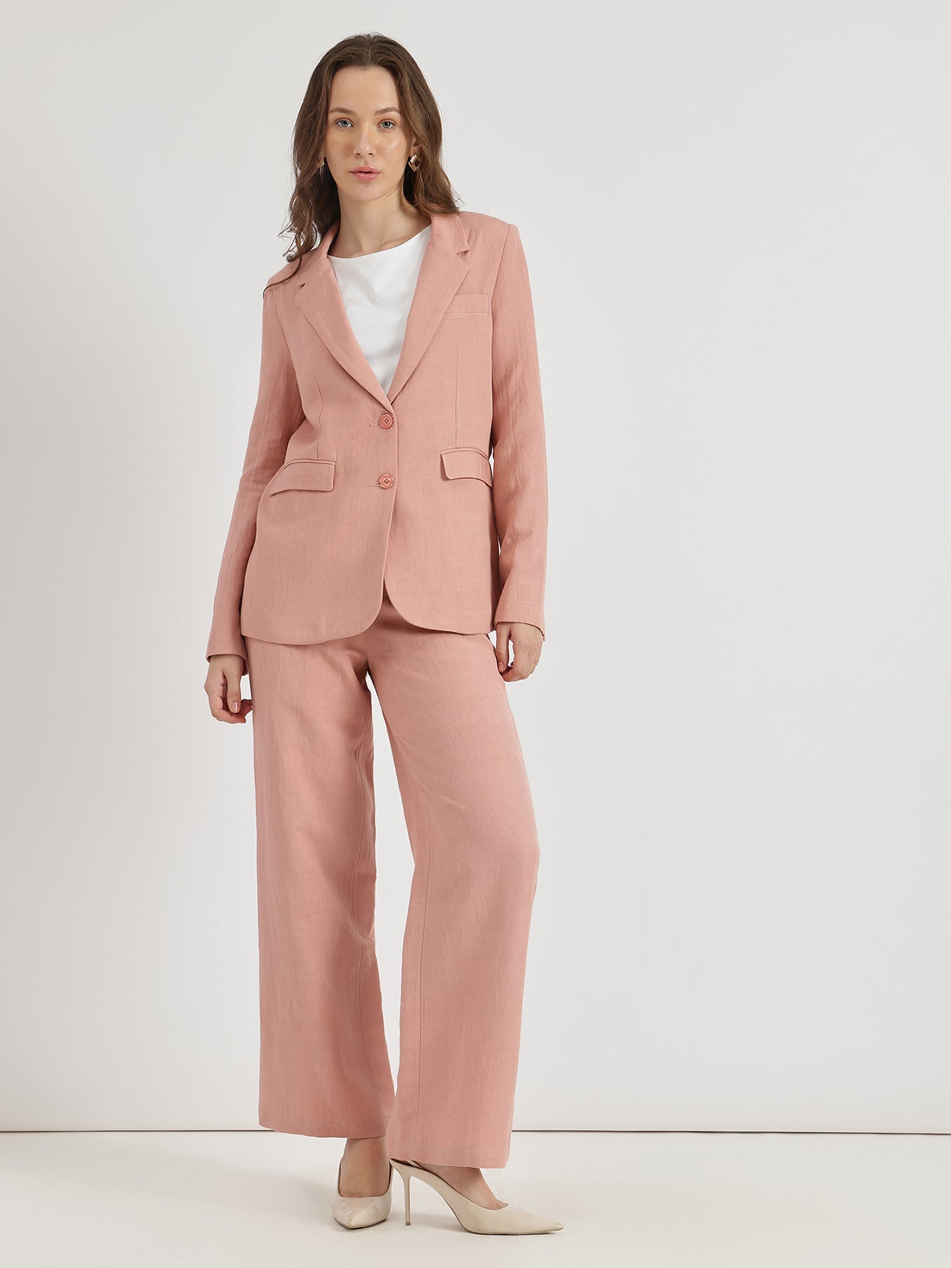 Linen Blazer & Trouser Co-ord Set - Dusty Pink