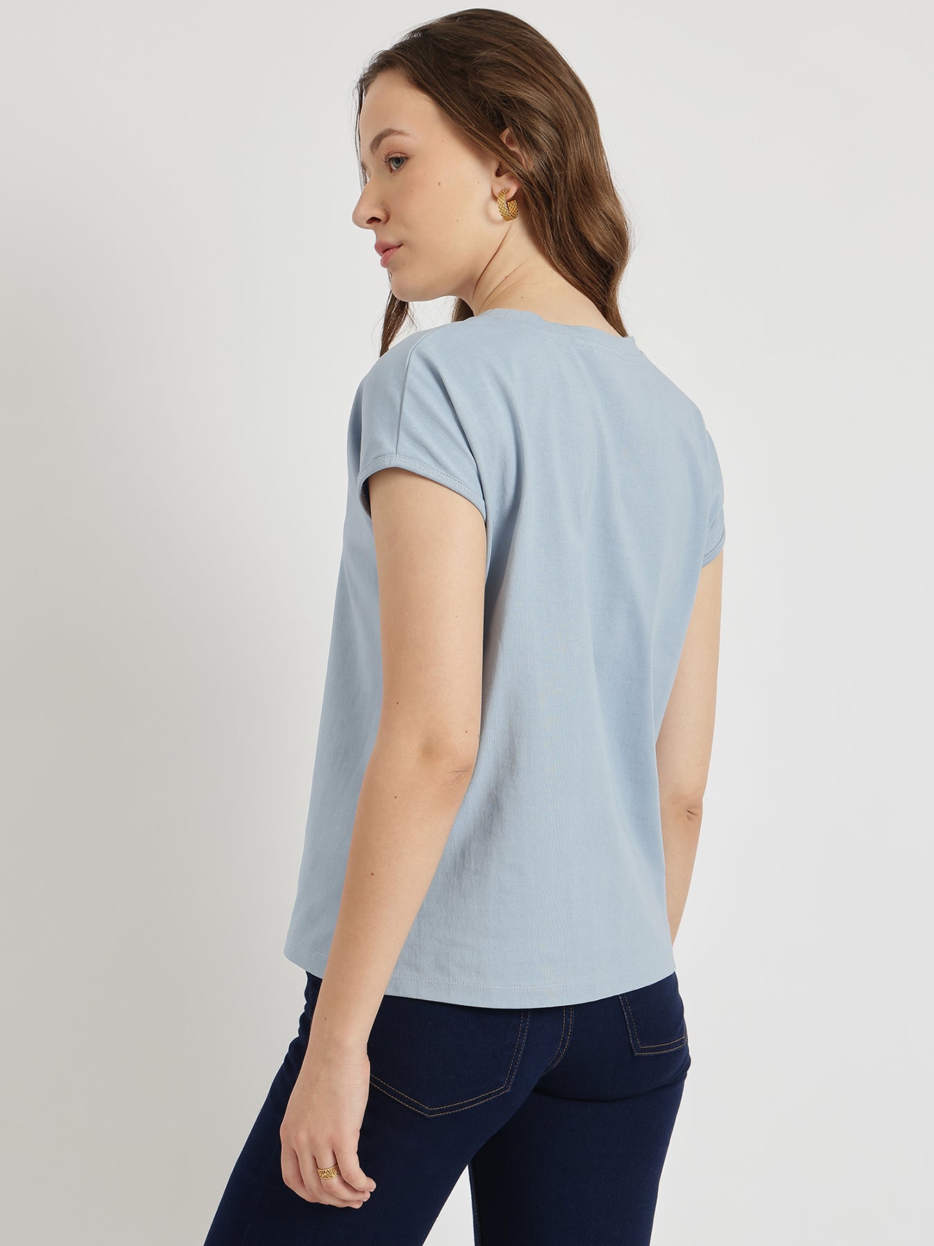 Cotton Crew Neck T-Shirt - Light blue