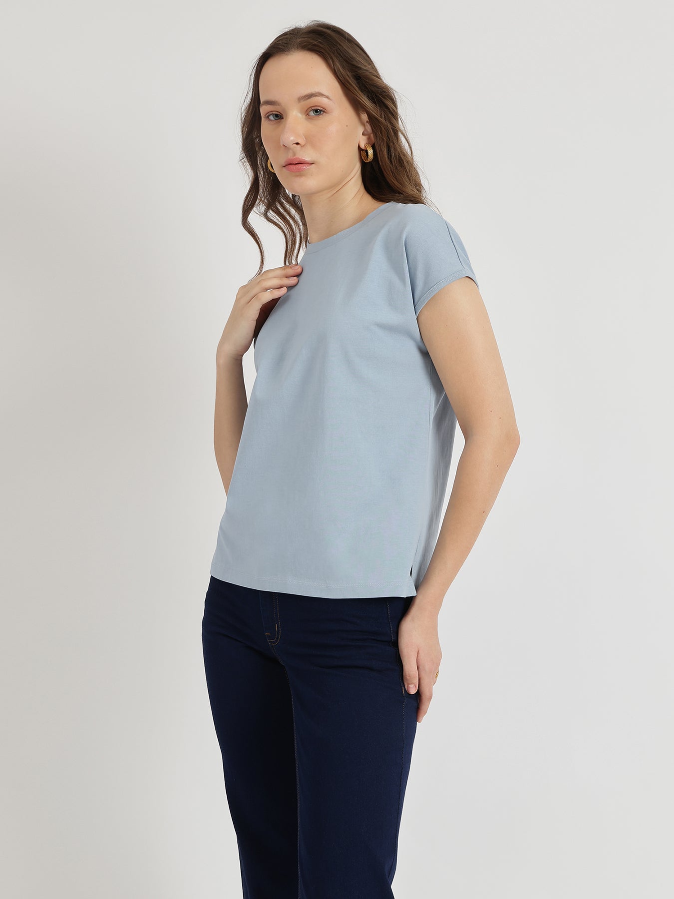 Cotton Crew Neck T-Shirt - Light blue