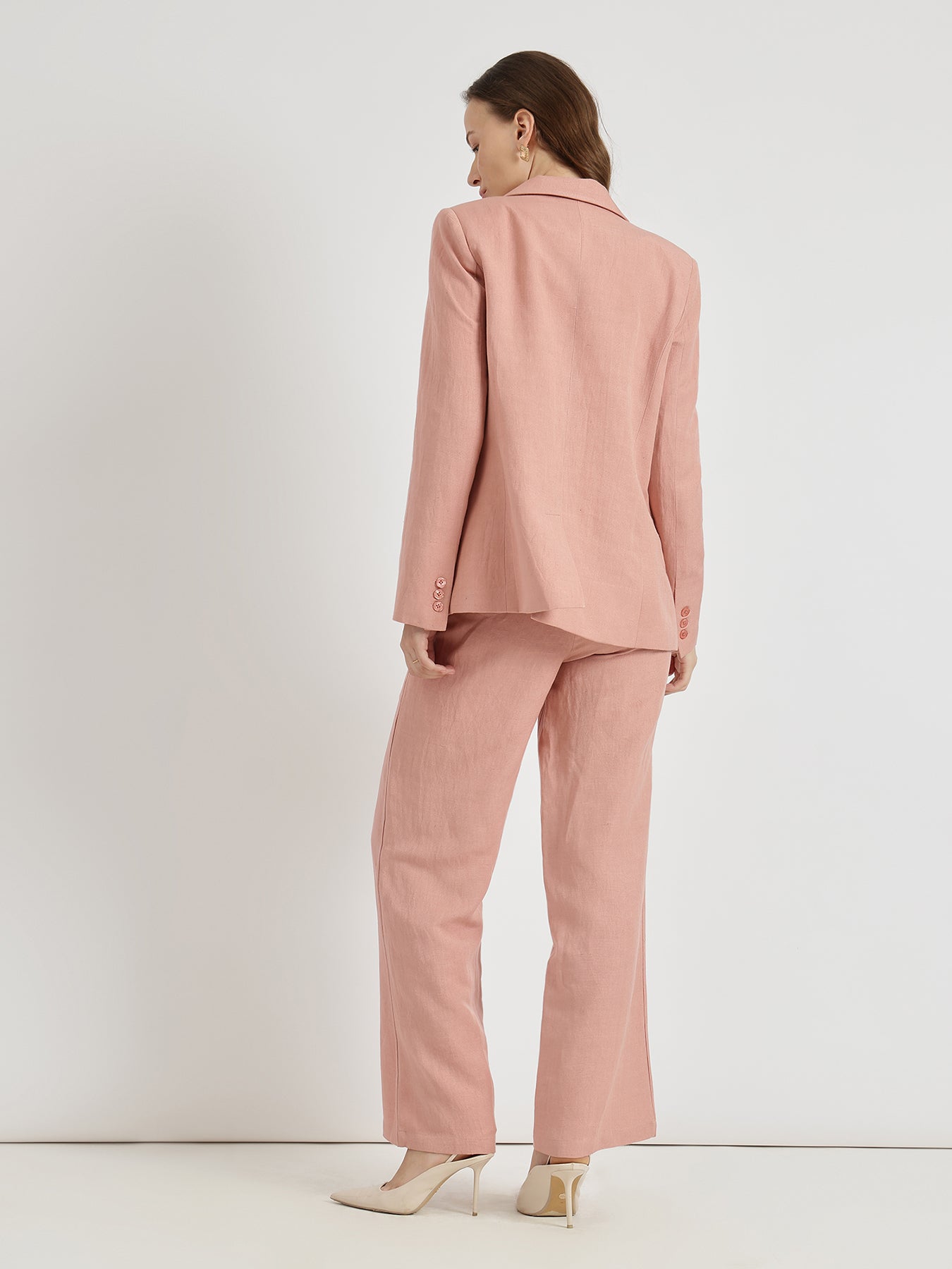 Linen Blazer & Trouser Co-ord Set - Dusty Pink