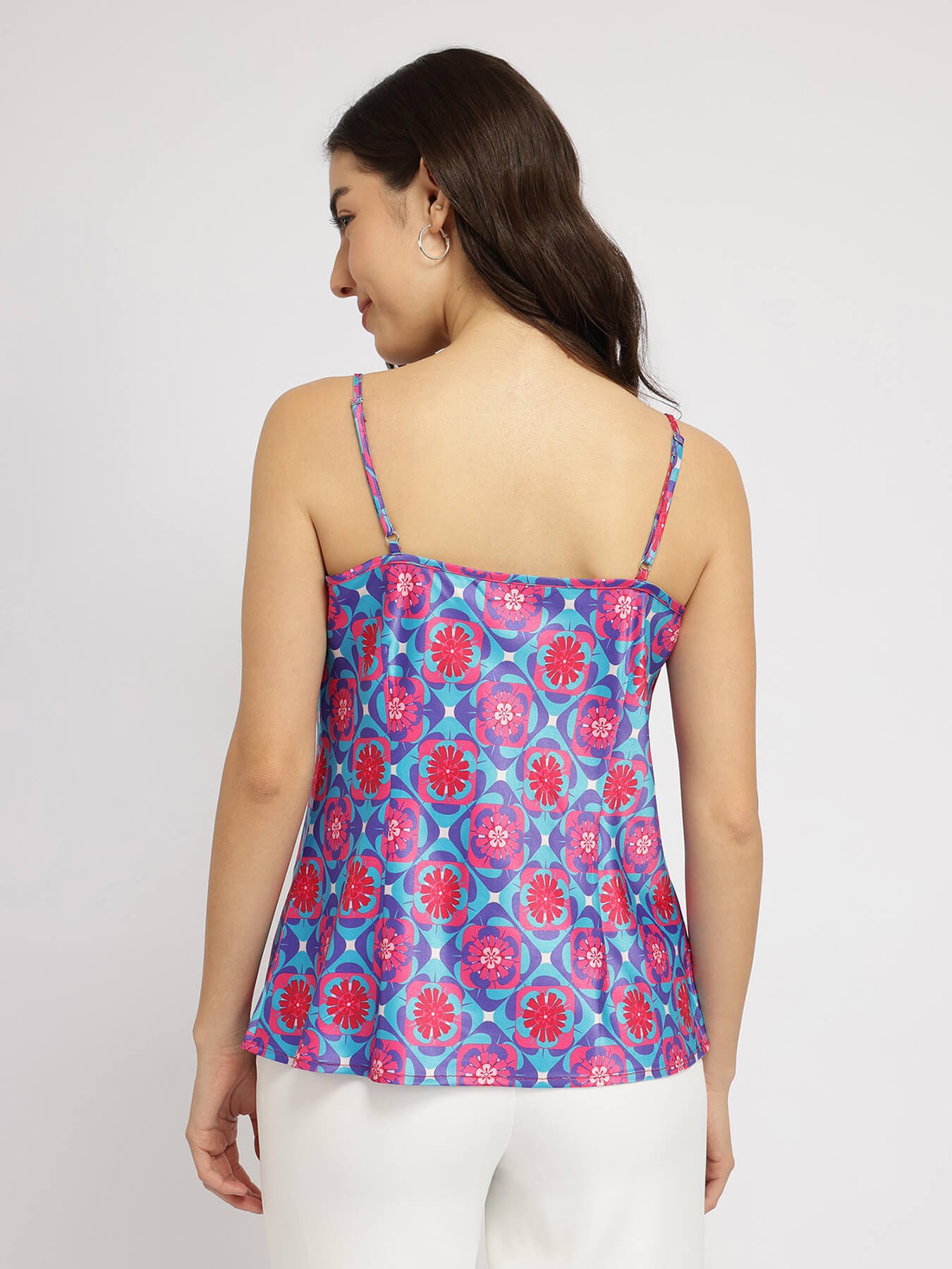 Satin Cowl Neck Camisole - Pink and Blue