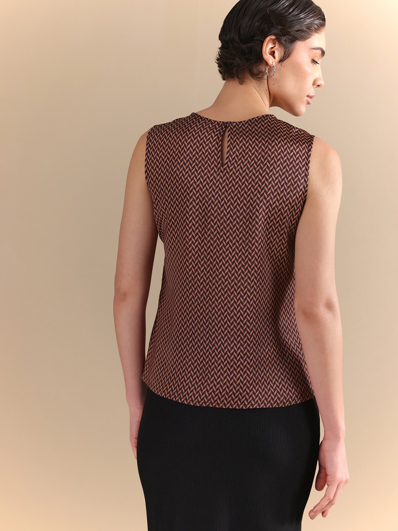 Satin Retro Print Camisole - Dusty Pink & Brown