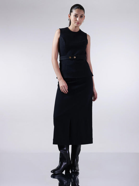 Denim Skirt Co-ord Set - Black