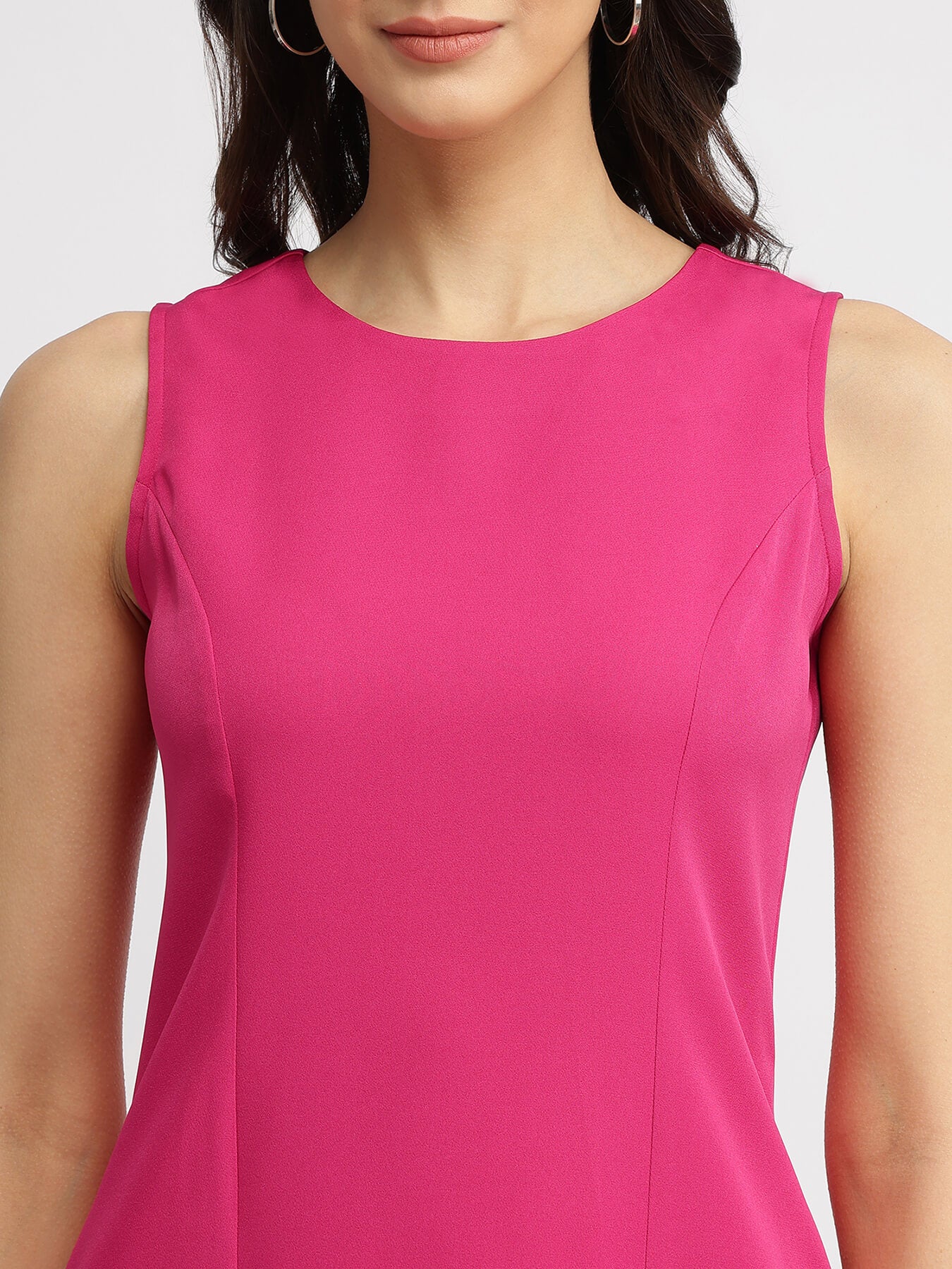 Crew Neck Shift Dress - Fuchsia Pink