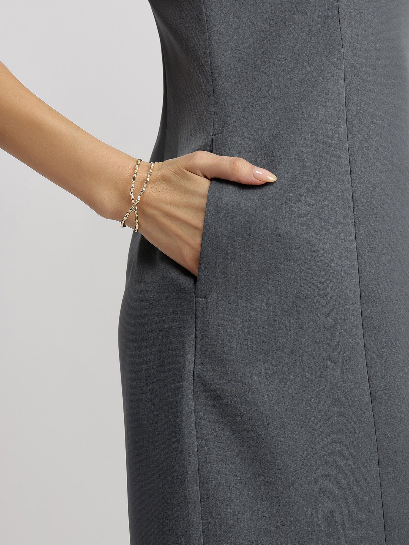 Crew Neck Shift Dress - Grey