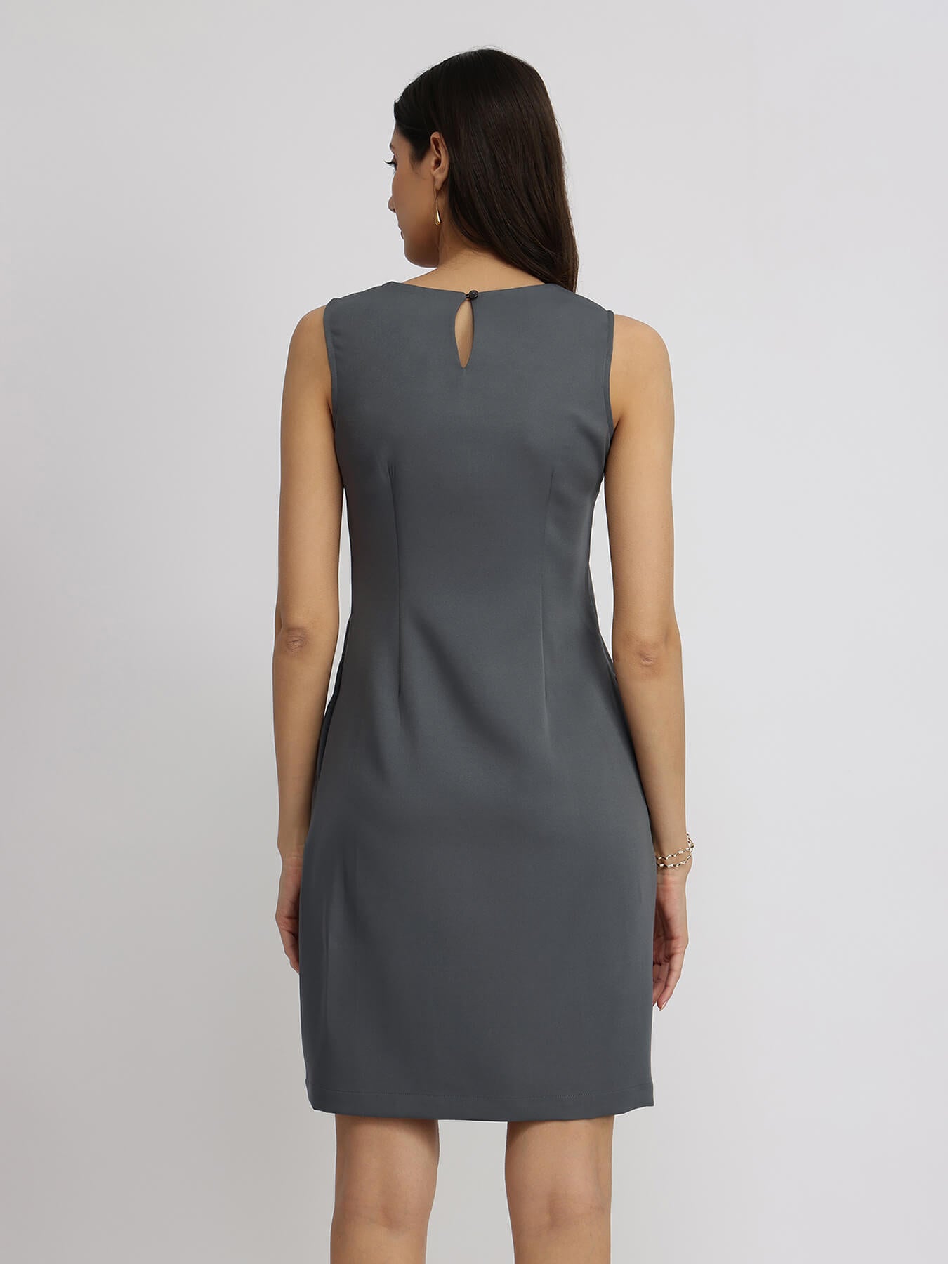 Crew Neck Shift Dress - Grey