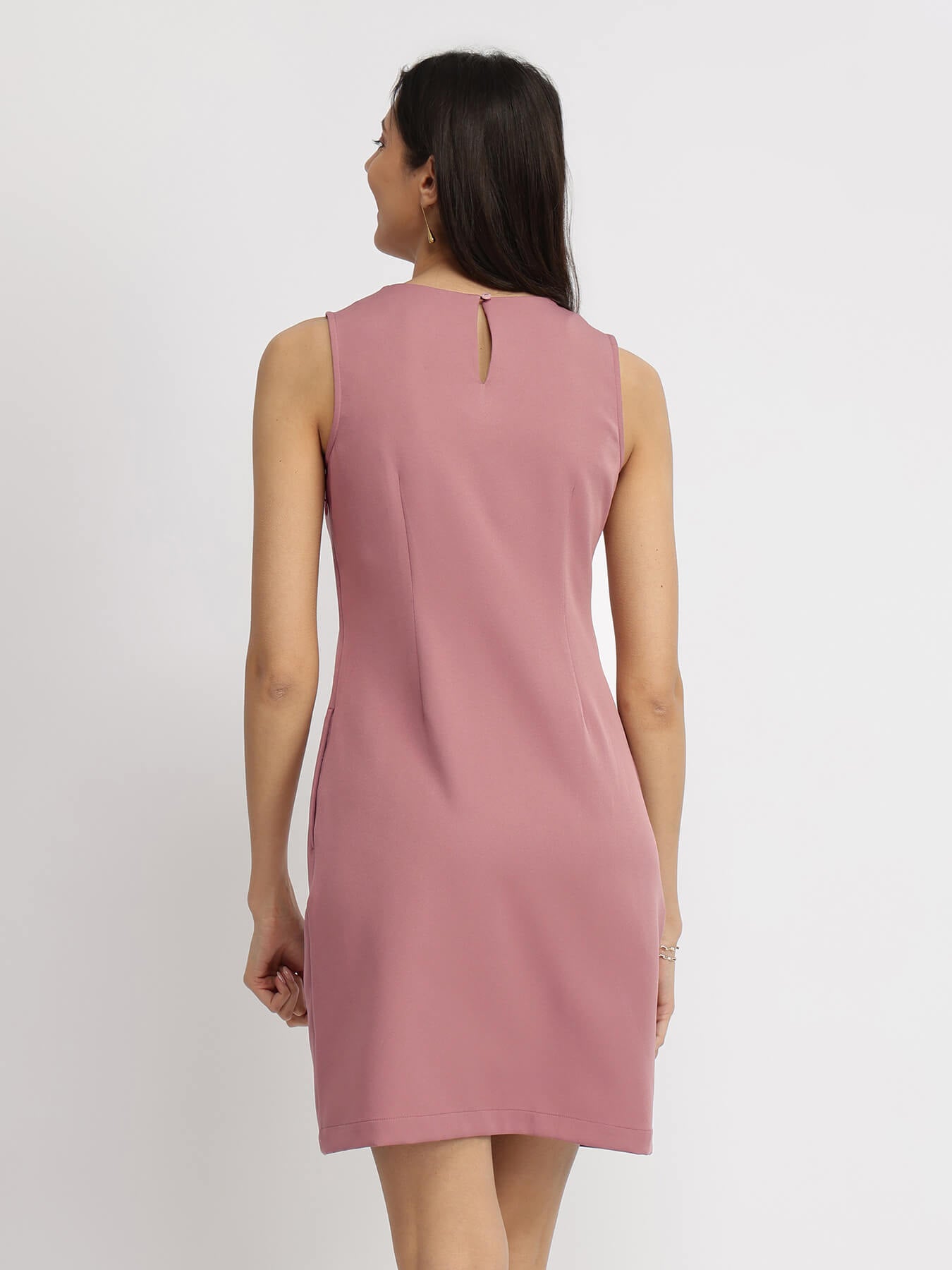 Crew Neck Shift Dress - Dusty Pink