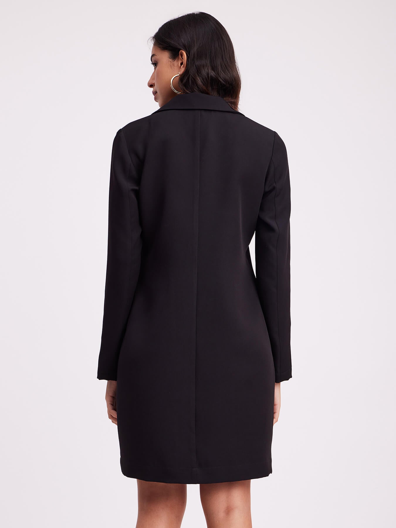 Satin Collar Blazer Dress - Black