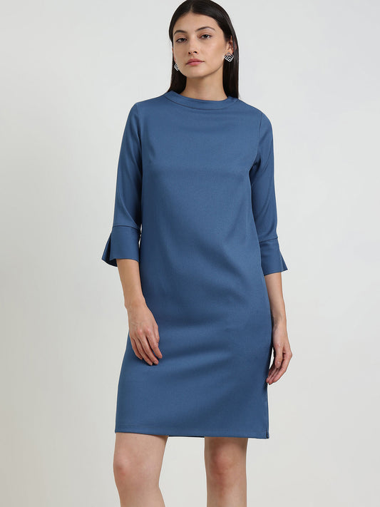 Mandarin Collar Shift Dress - Blue