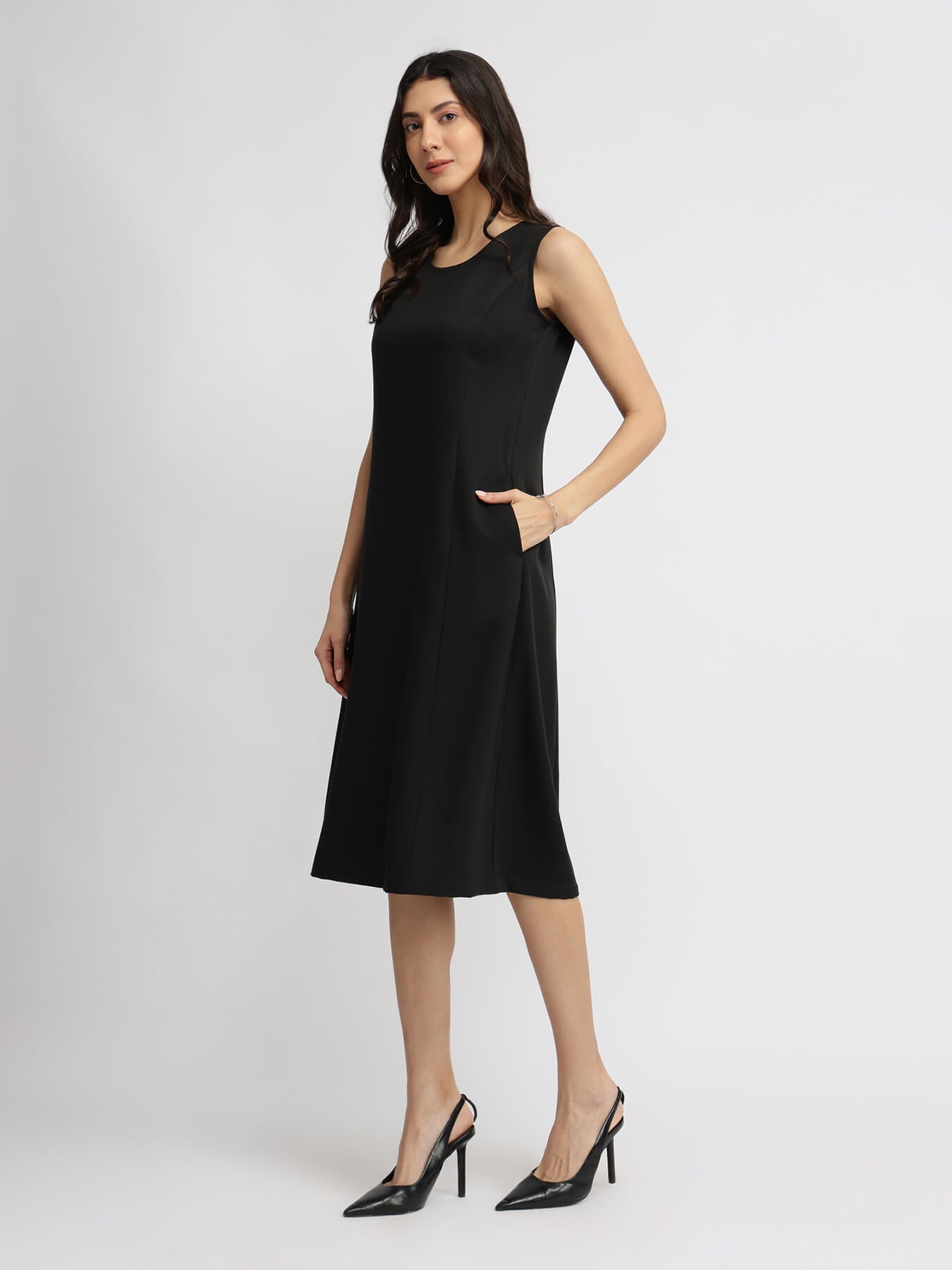 A-line Midi Dress - Black