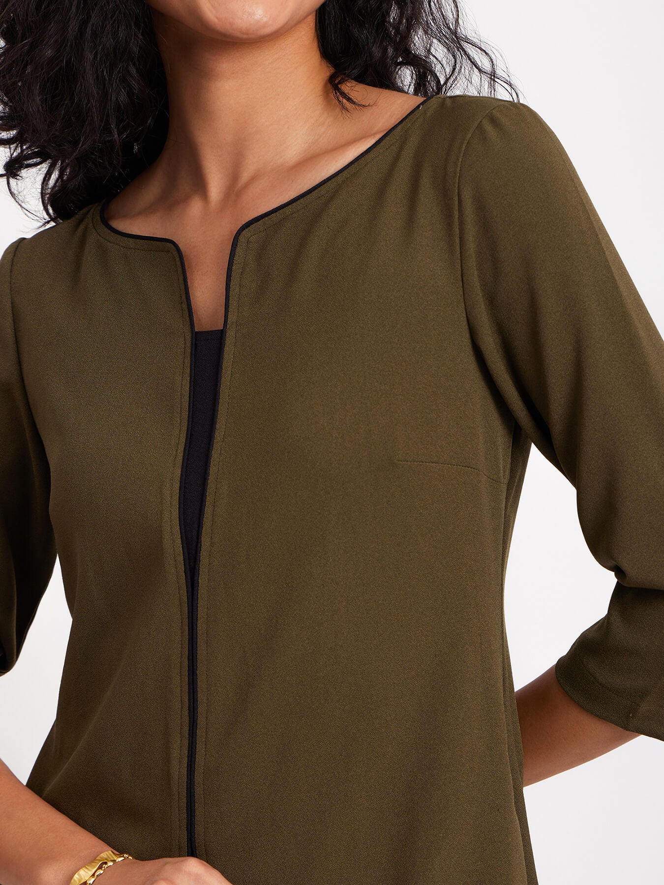 Colour Block A-Line Dress - Olive Green