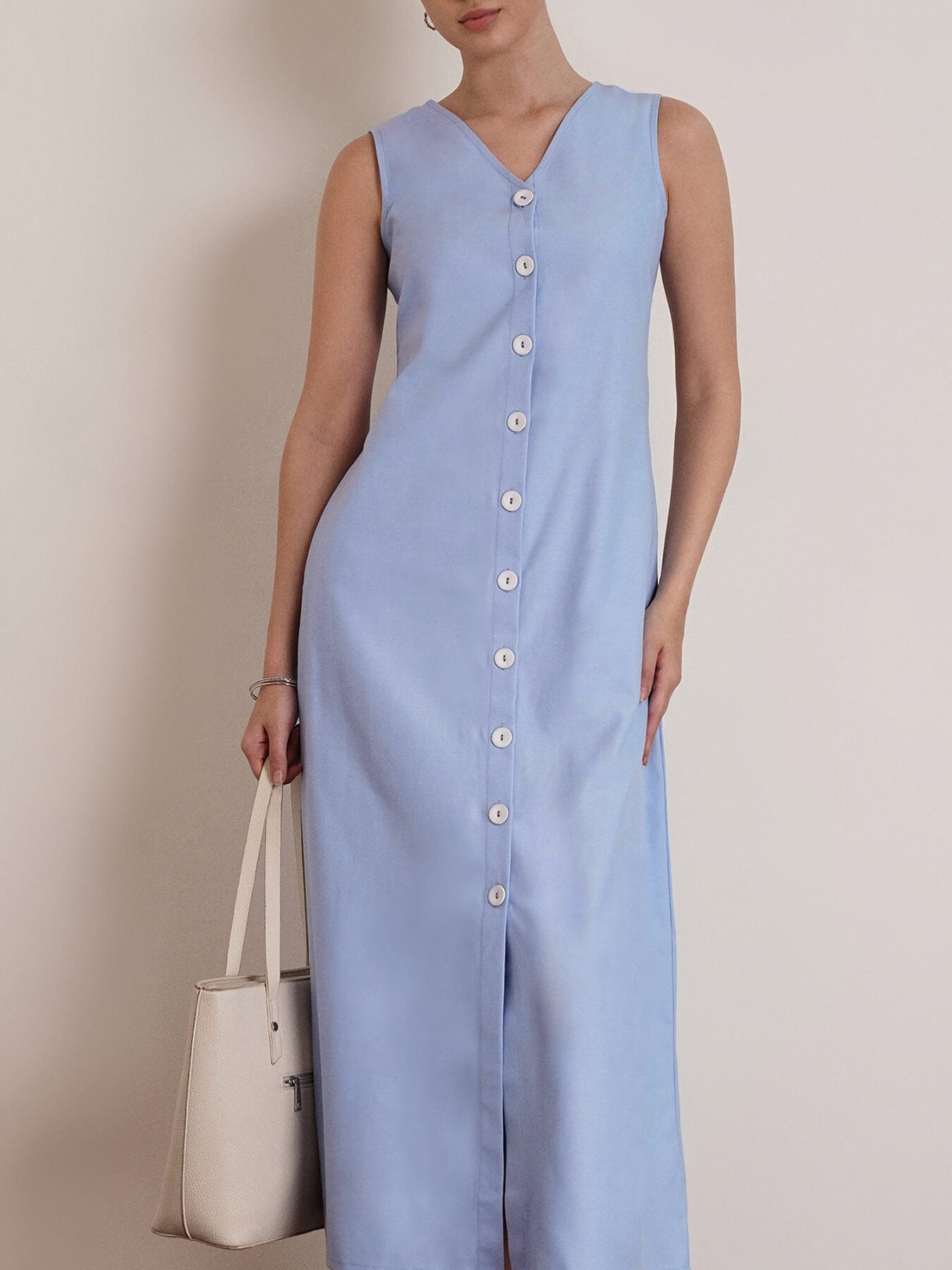 Cotton Button Down Dress- Blue