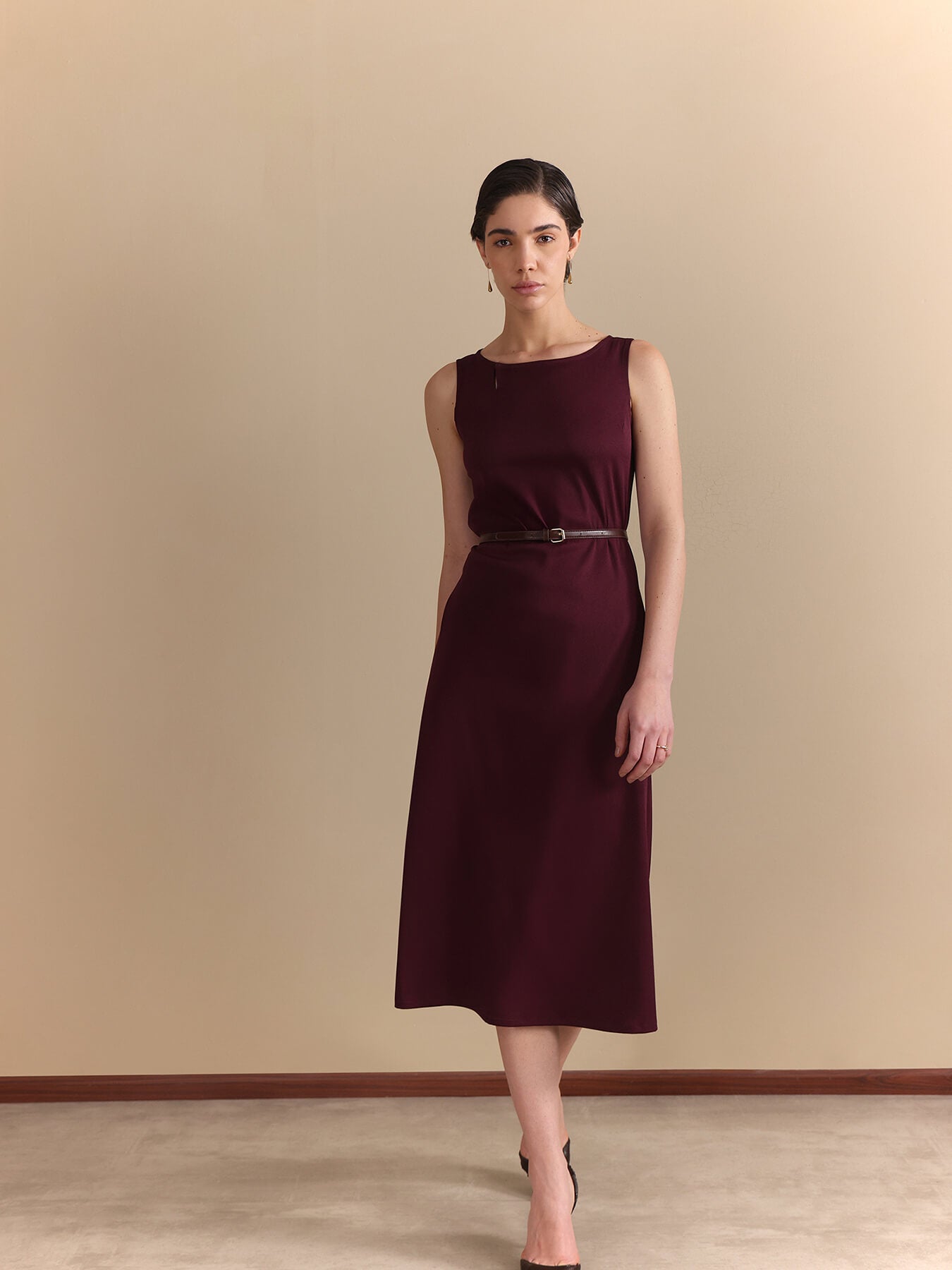 A-Line Midi Dress - Wine