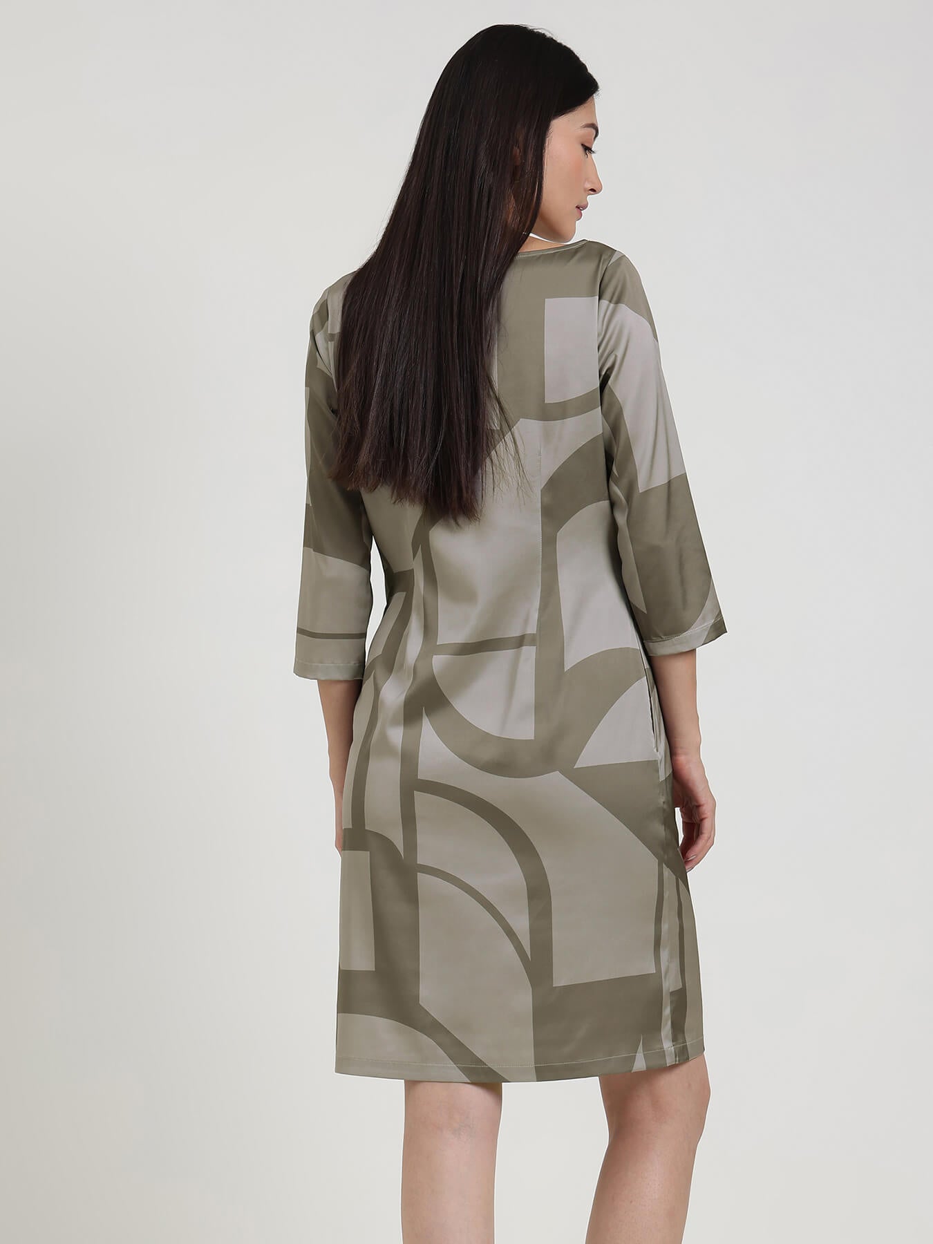 Abstract Print Shift Dress - Olive