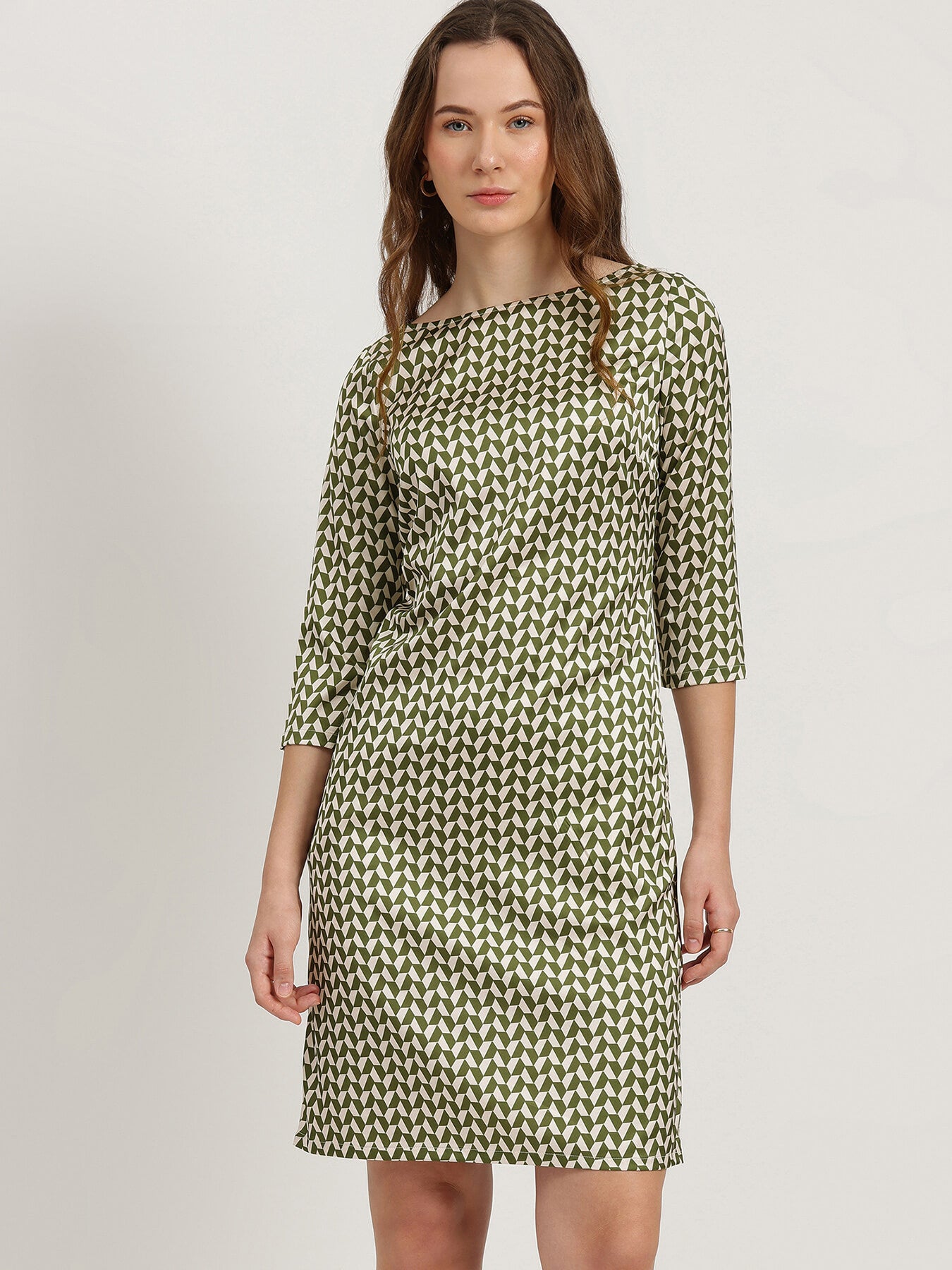 Satin Shift Dress - Olive