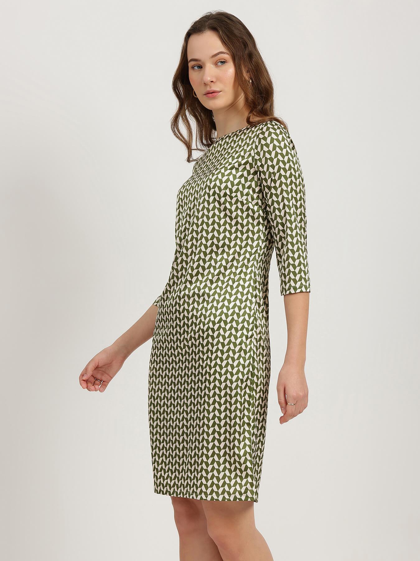 Satin Shift Dress - Olive
