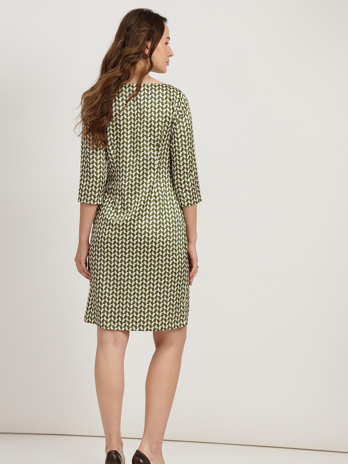 Satin Shift Dress - Olive