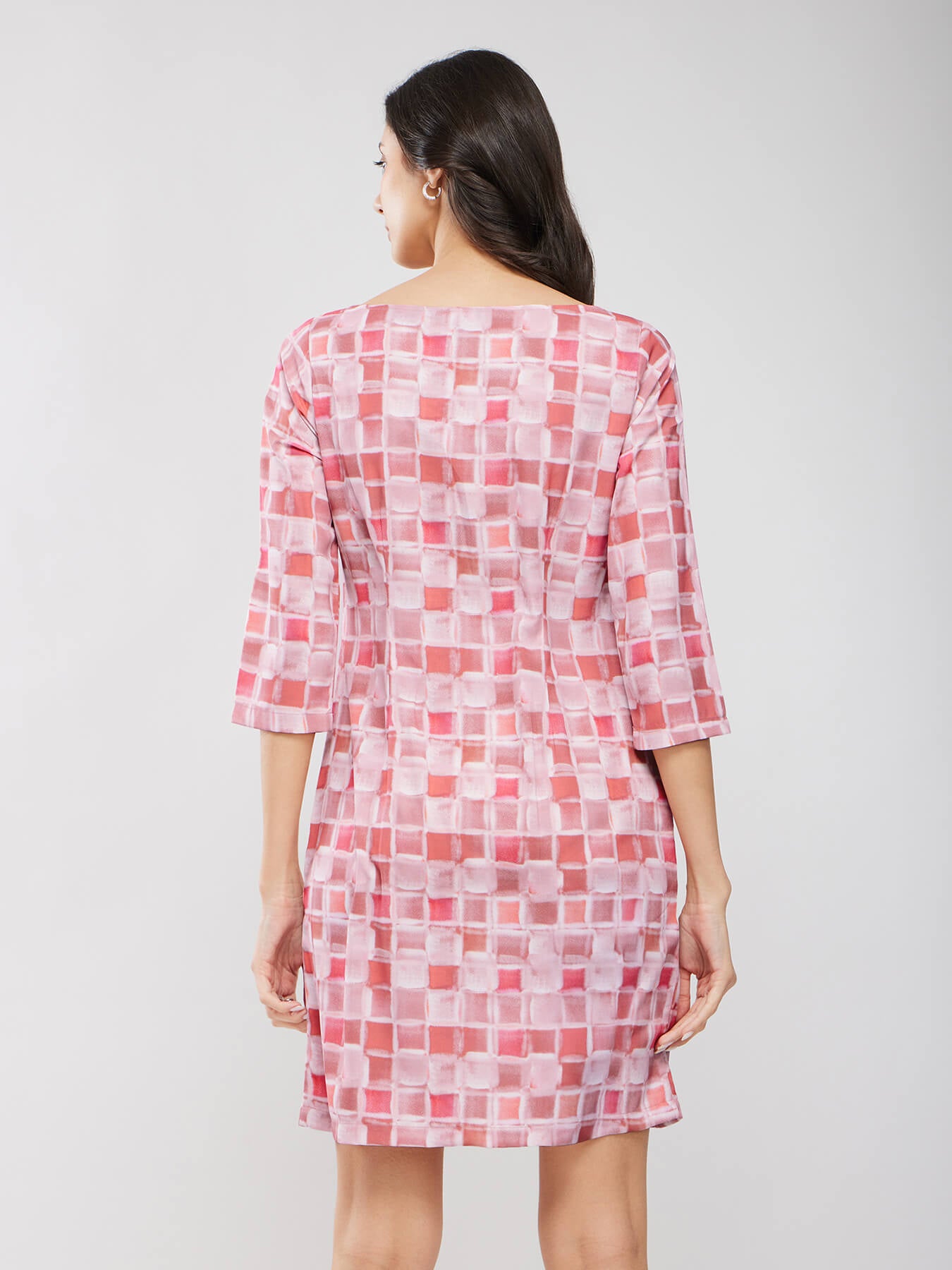 Geometric Print Dress - Pink And Off White