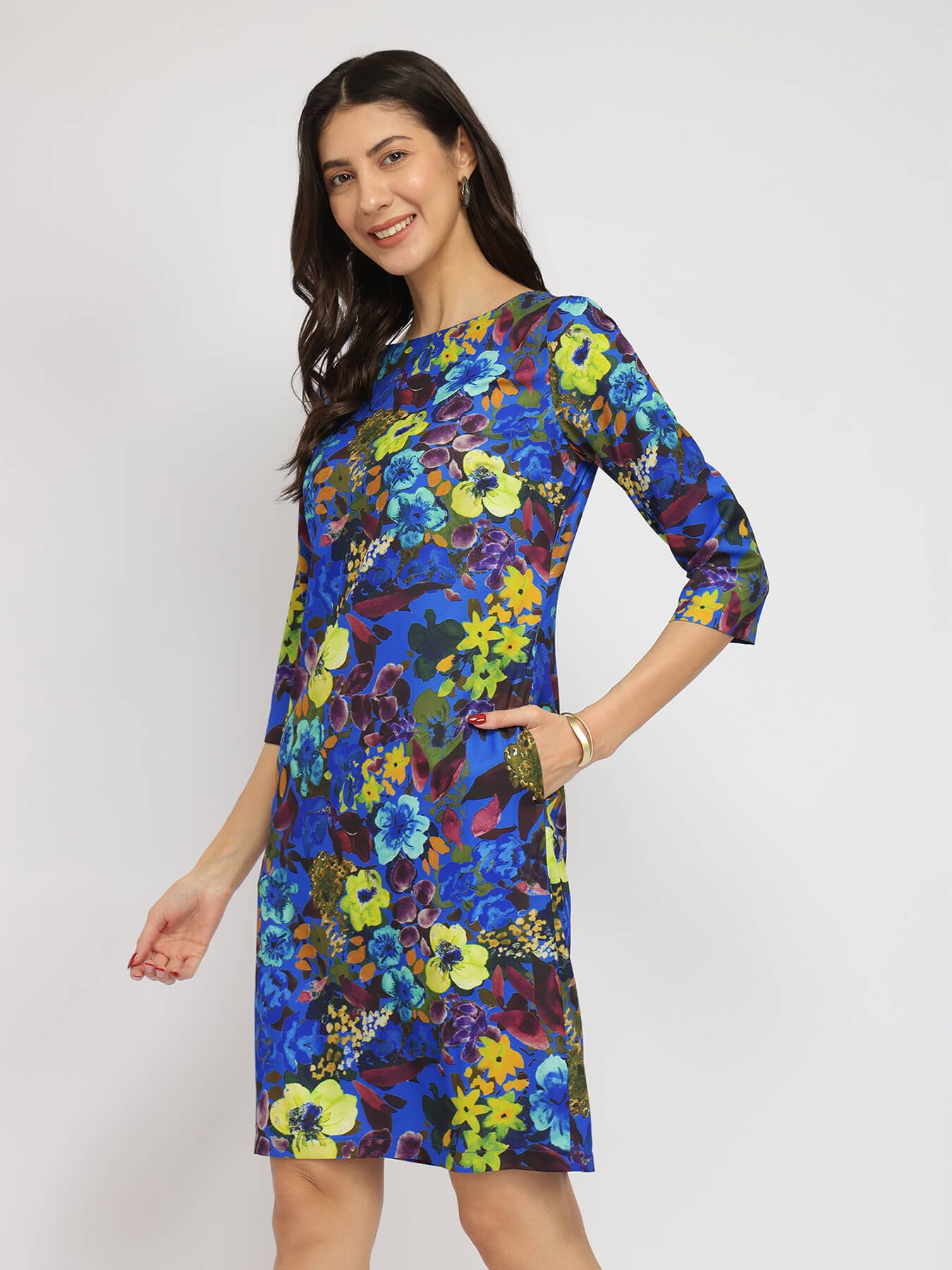 Floral Shift Dress - Blue