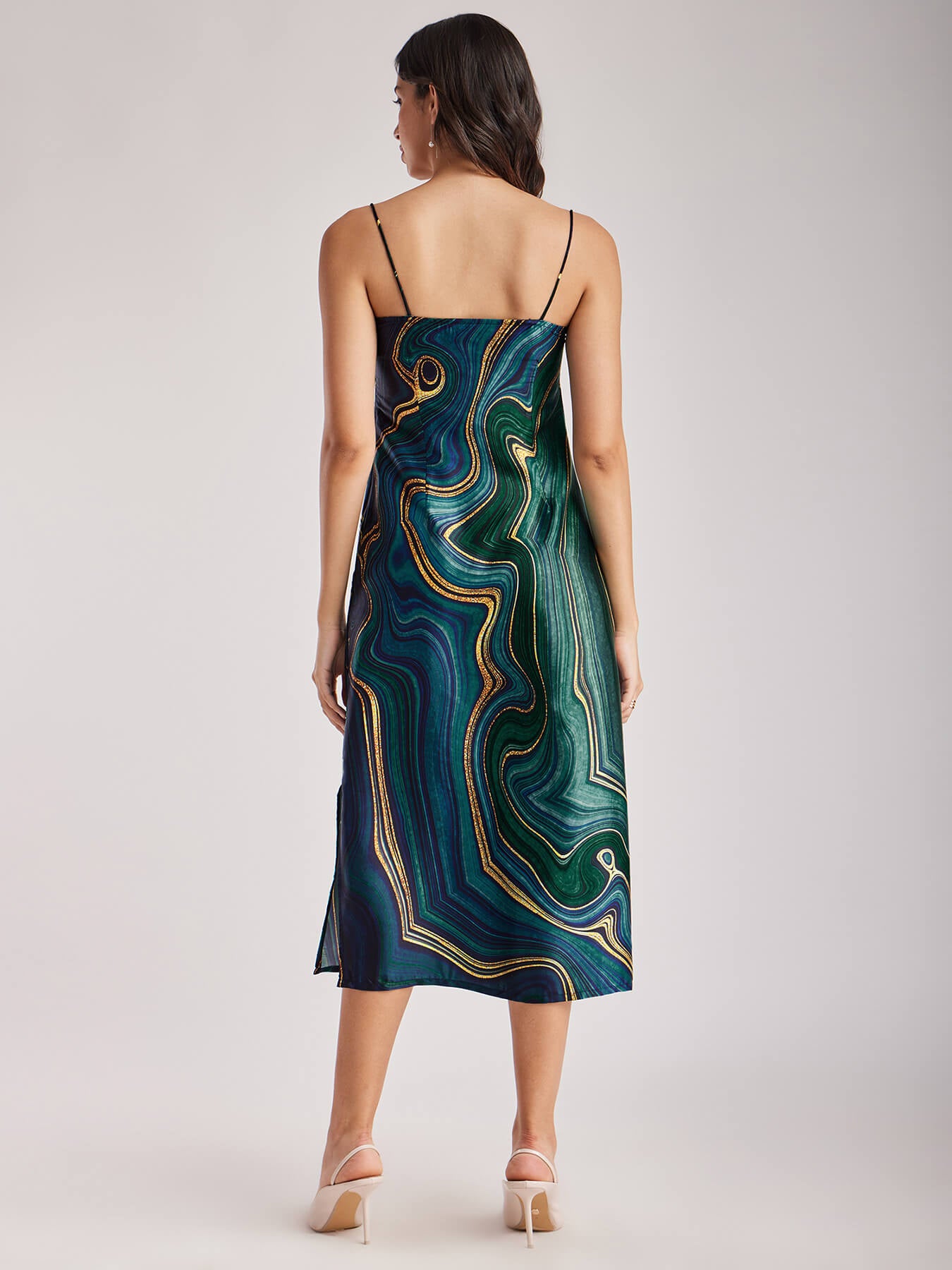 Satin Cowl Neck Dress - Navy Blue