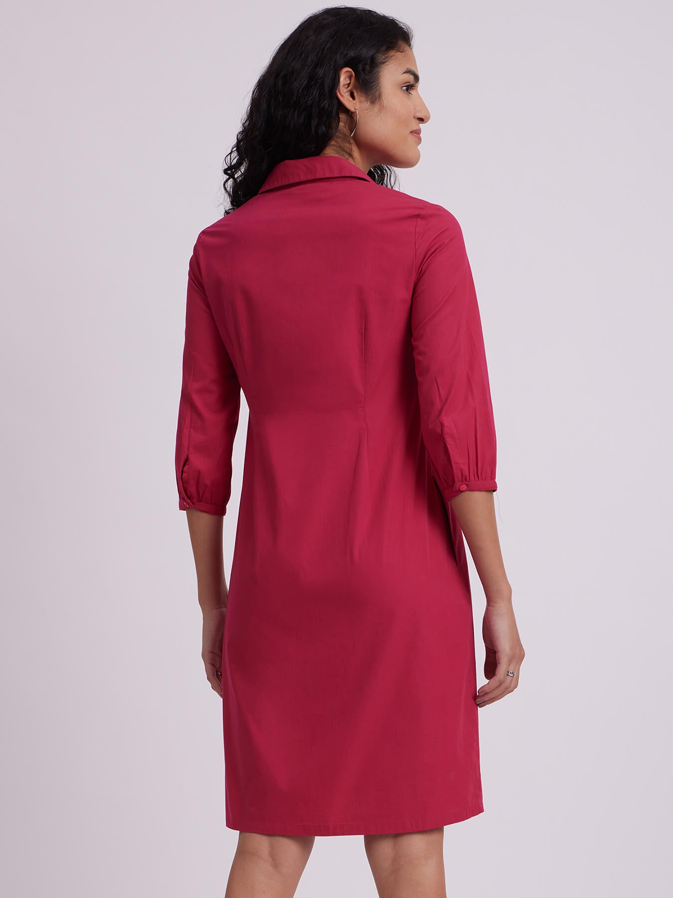 Tie Up Sleeve Dress - Fuchsia