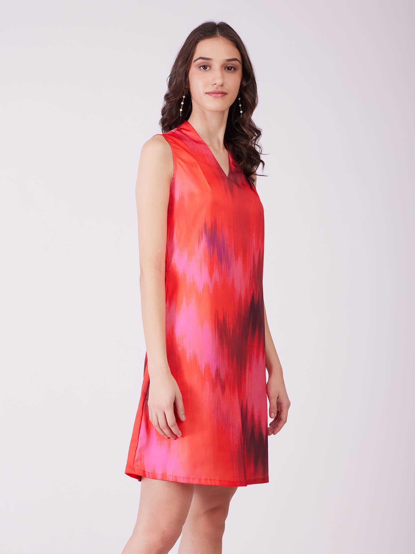 Stretch Satin Ombre Dress - Red And Pink