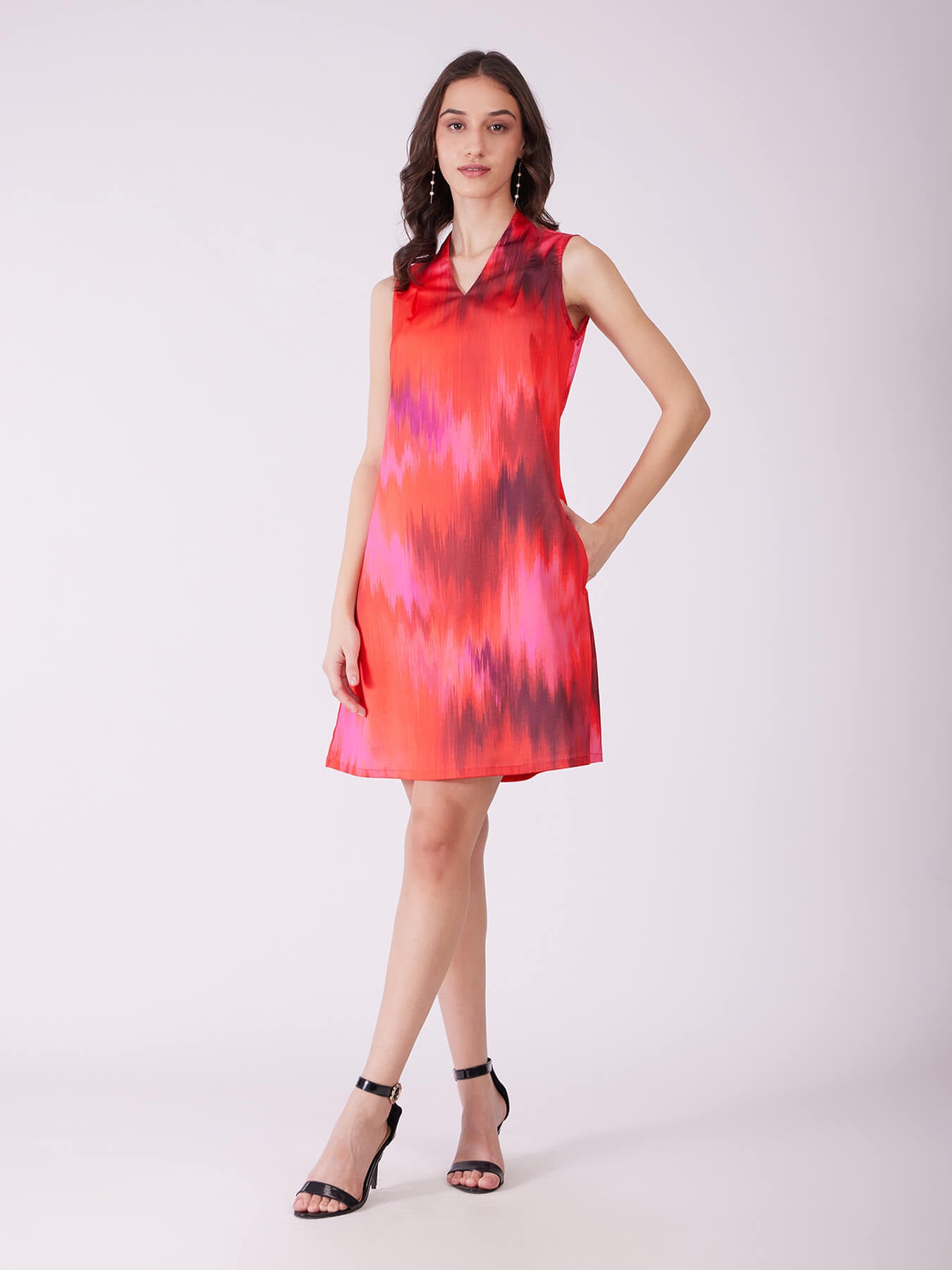 Stretch Satin Ombre Dress - Red And Pink