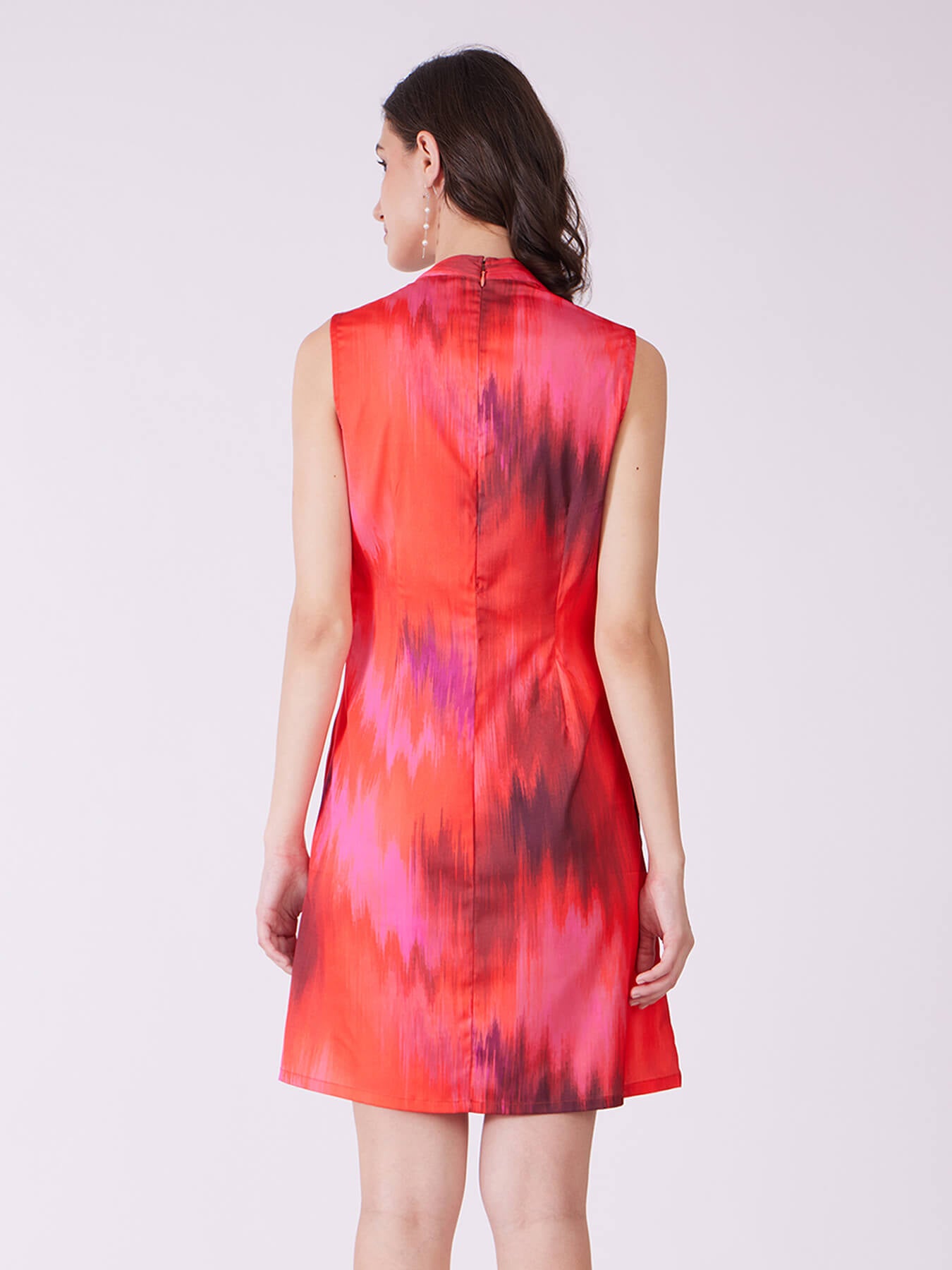 Stretch Satin Ombre Dress - Red And Pink