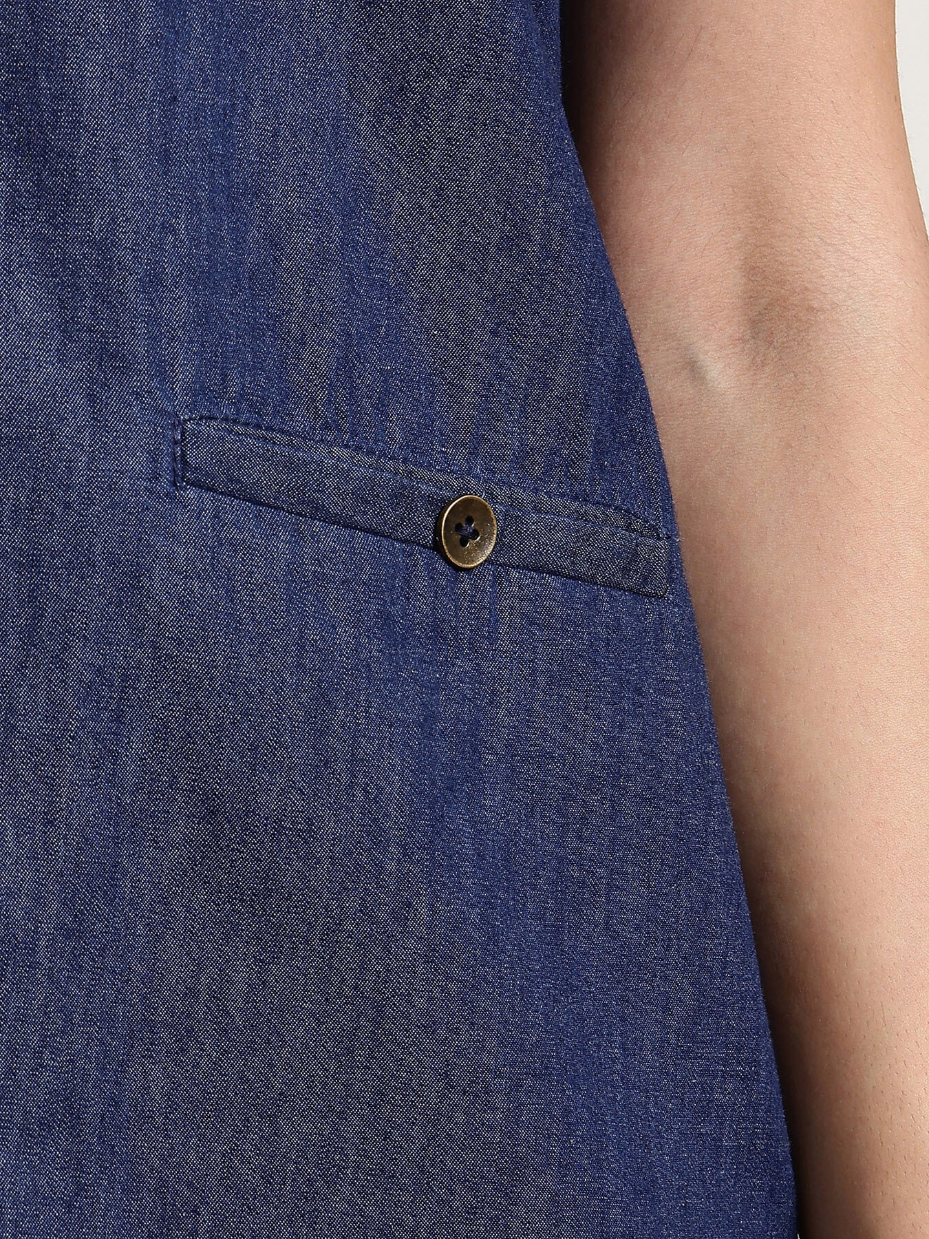 Denim V-Neck Dress - Navy Blue