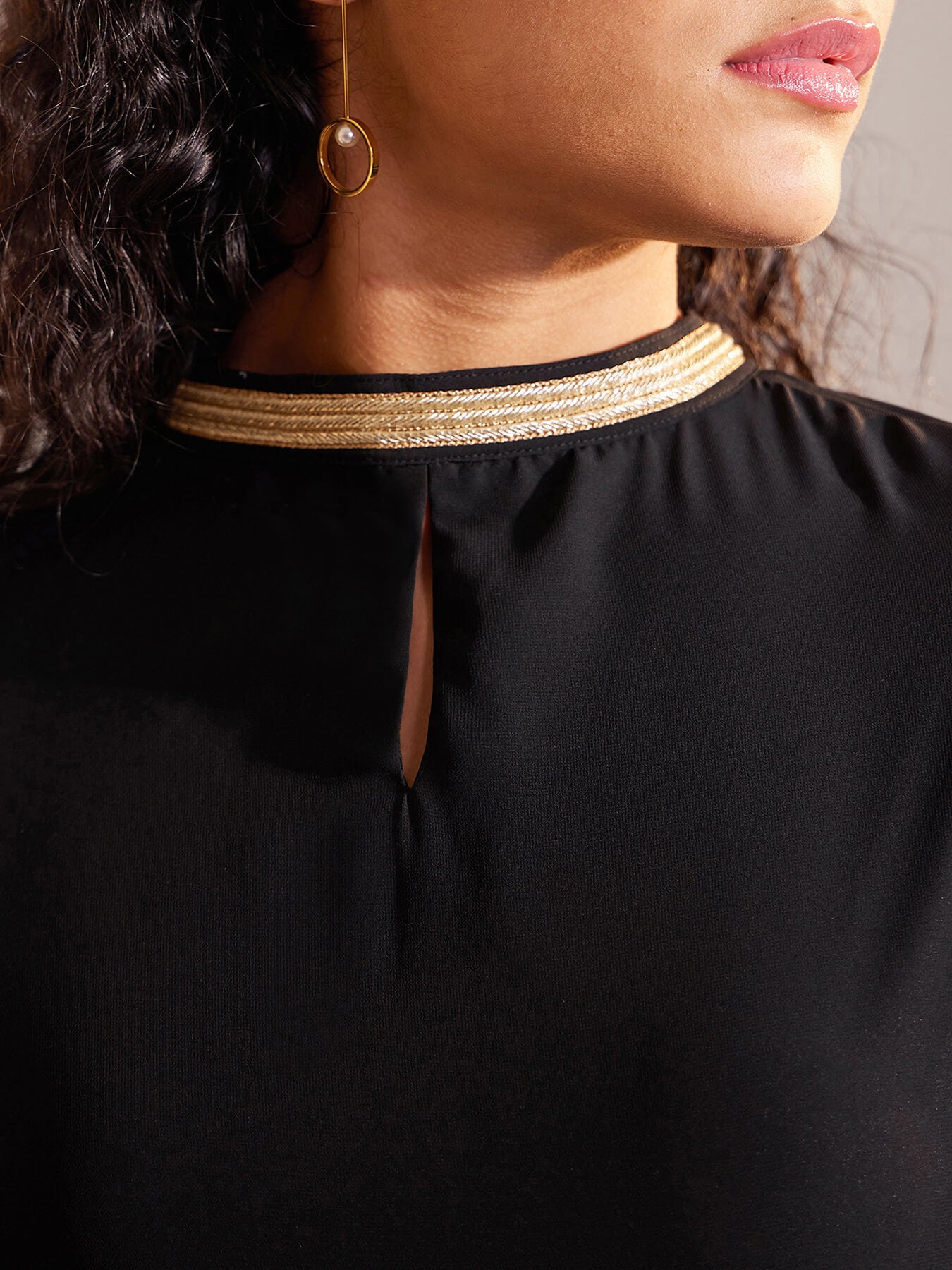 Lace Detail A-Line Dress - Black