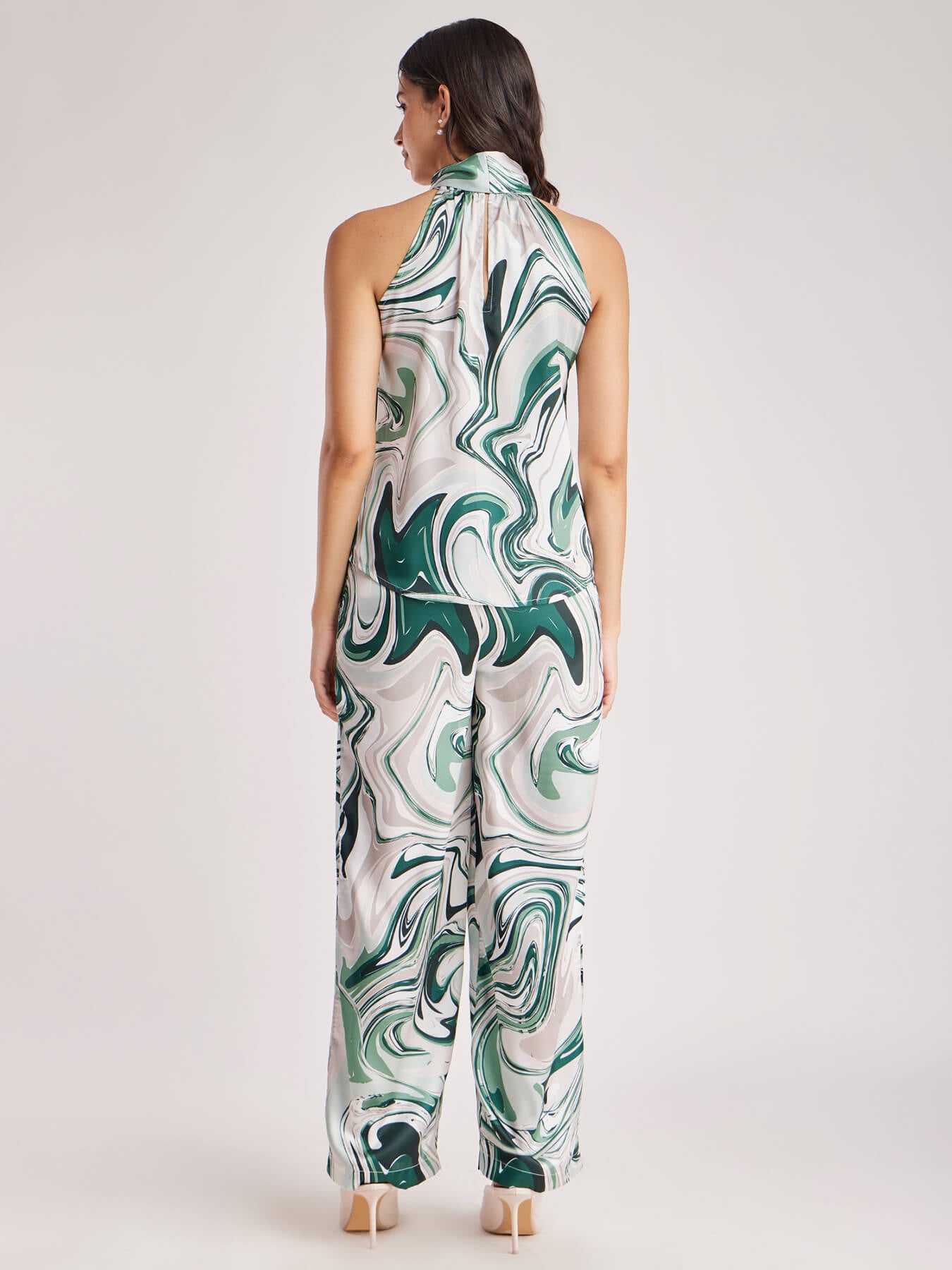 Marble Print Top And Trouser Coord - Green And Grey