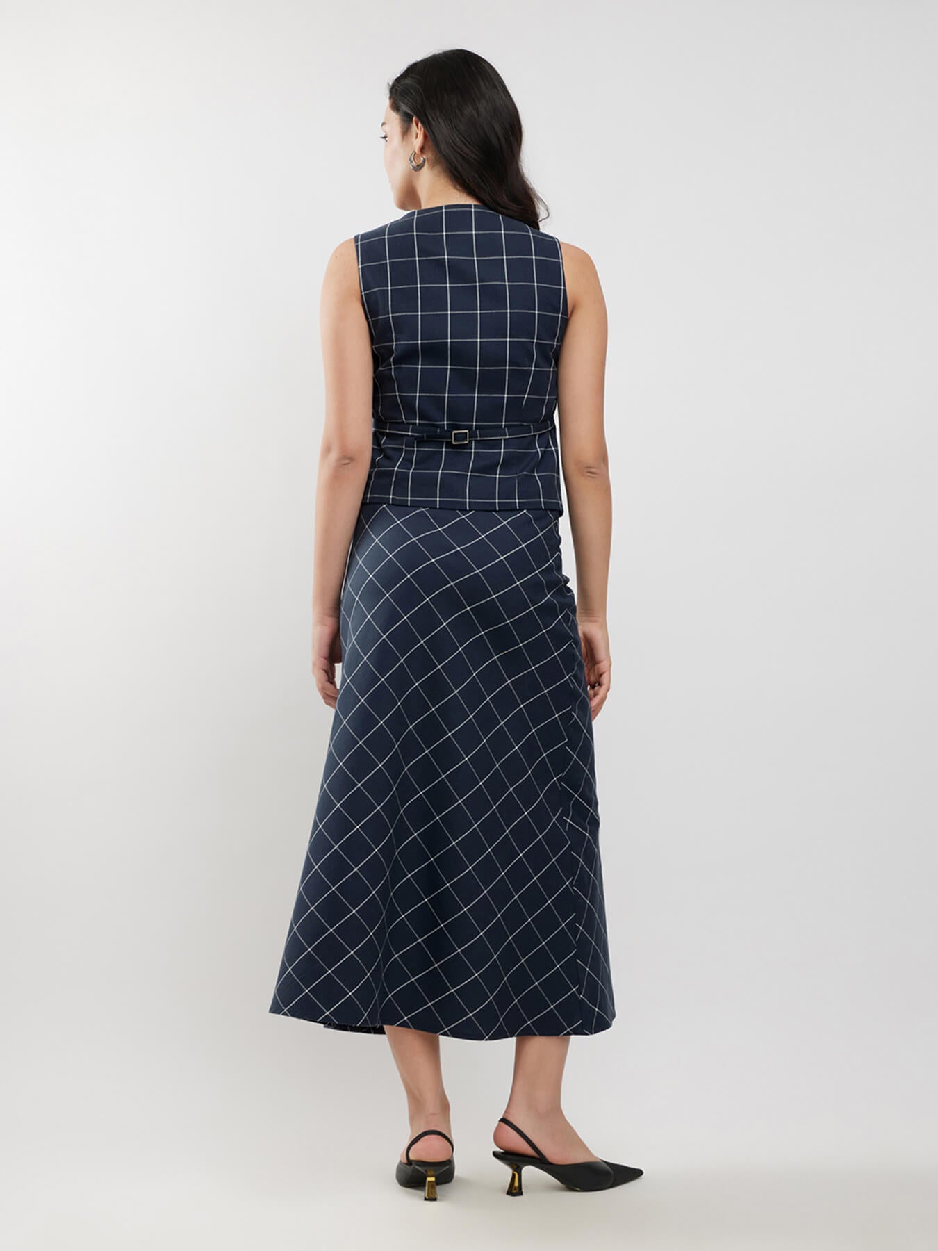 Cotton Waistcoat And Skirt Co-ord Set - Navy And White
