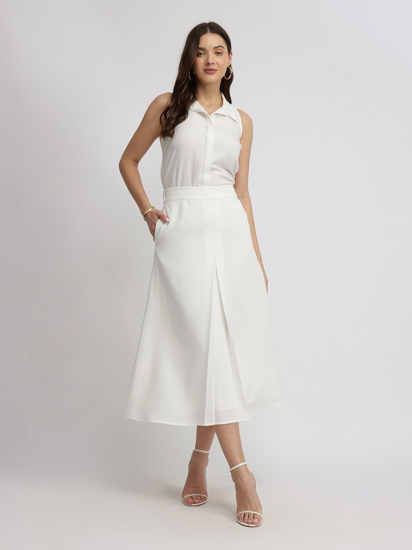 Pleated Skirt Co-ord - White
