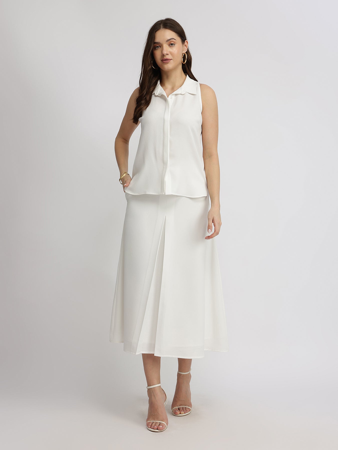 Pleated Skirt Co-ord - White