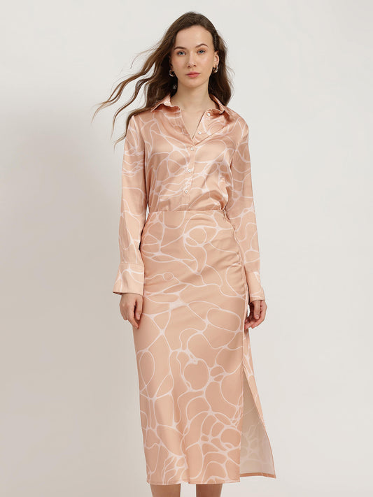 Shirt and A-Line Skirt Coord - Peach