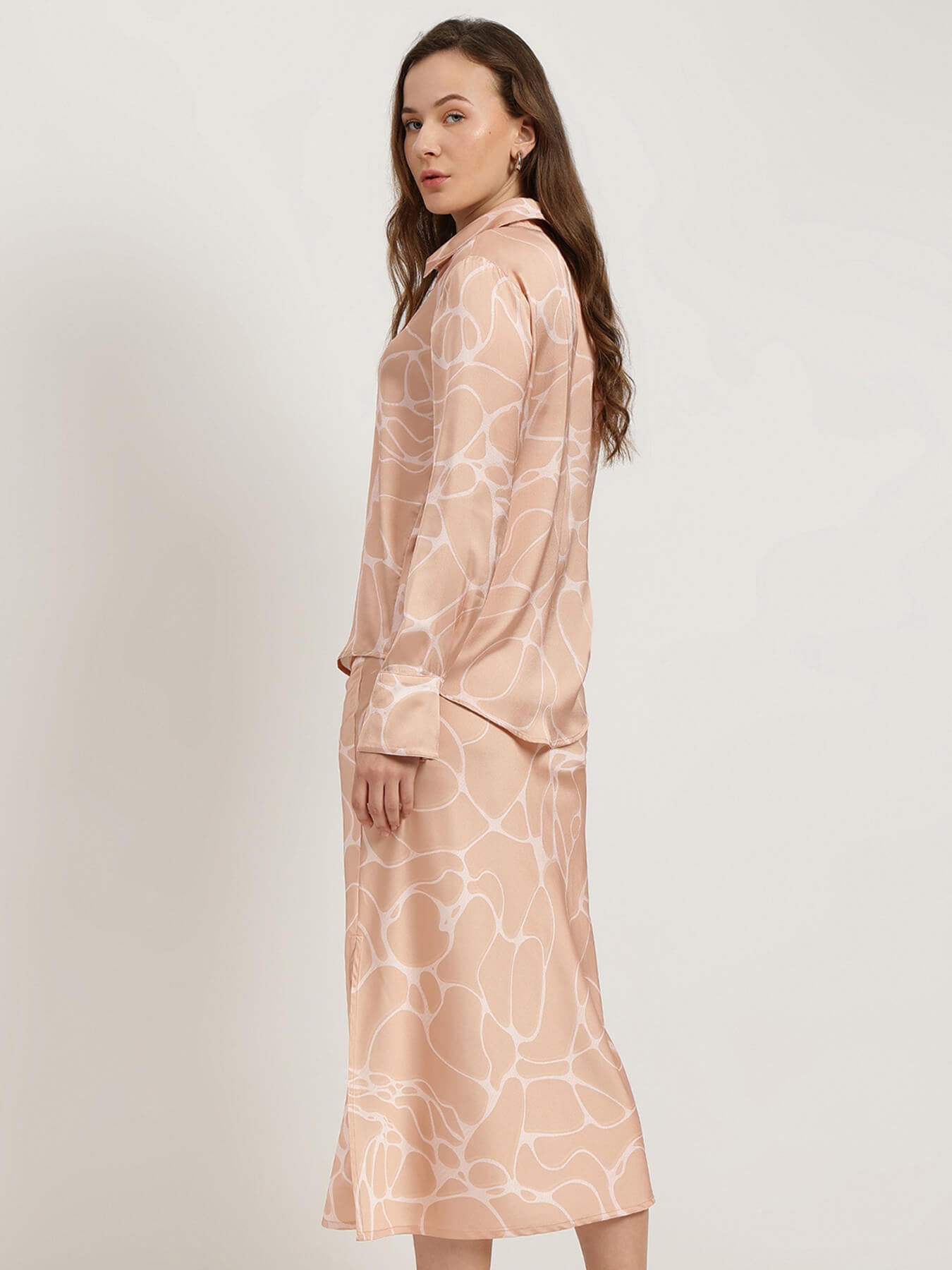 Shirt and A-Line Skirt Coord - Peach