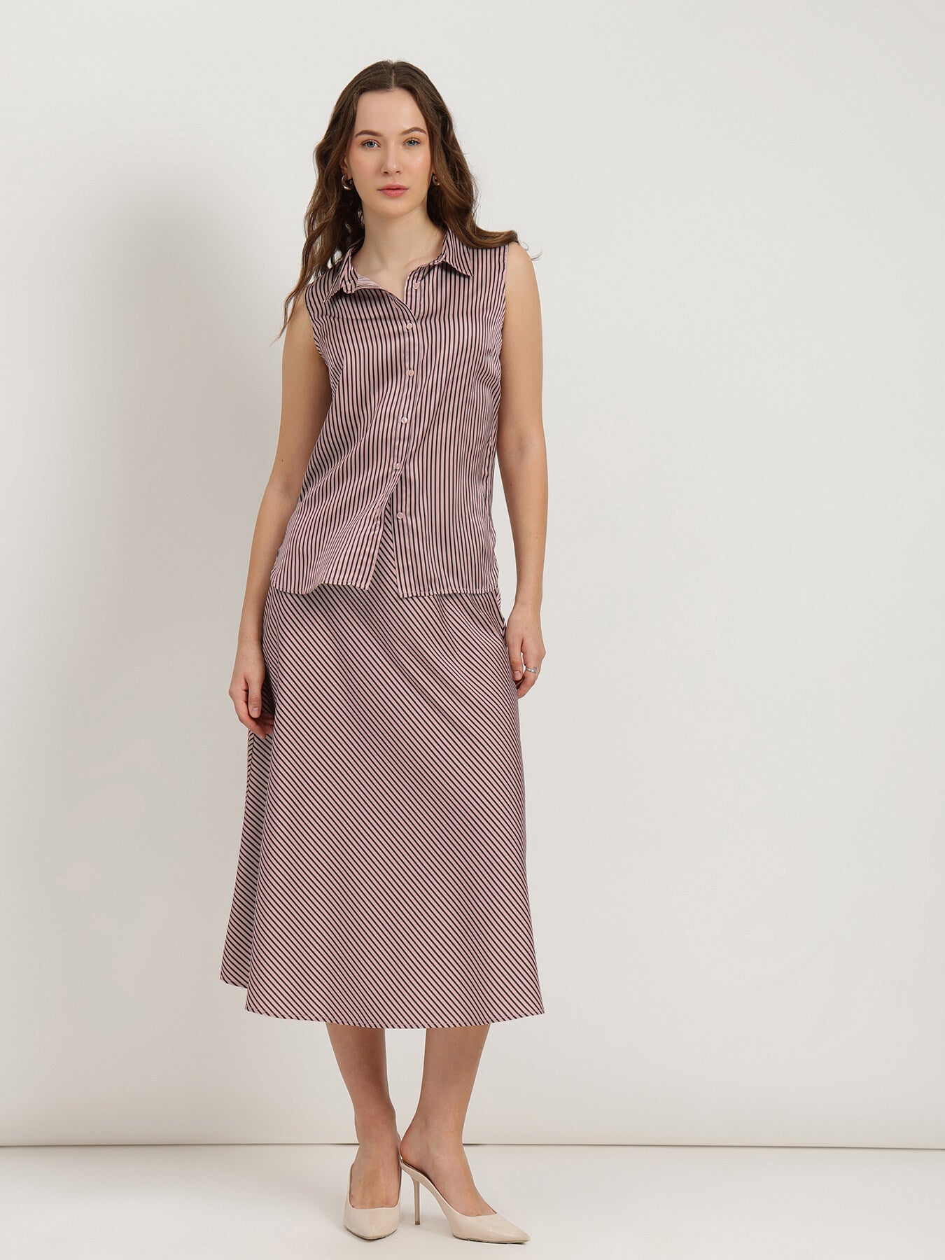 Shirt and Flared Skirt Co-ord - Dusty Pink