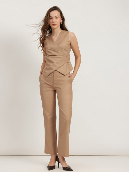 Waistcoat and Straight Fit Trousers Co-ord - Beige