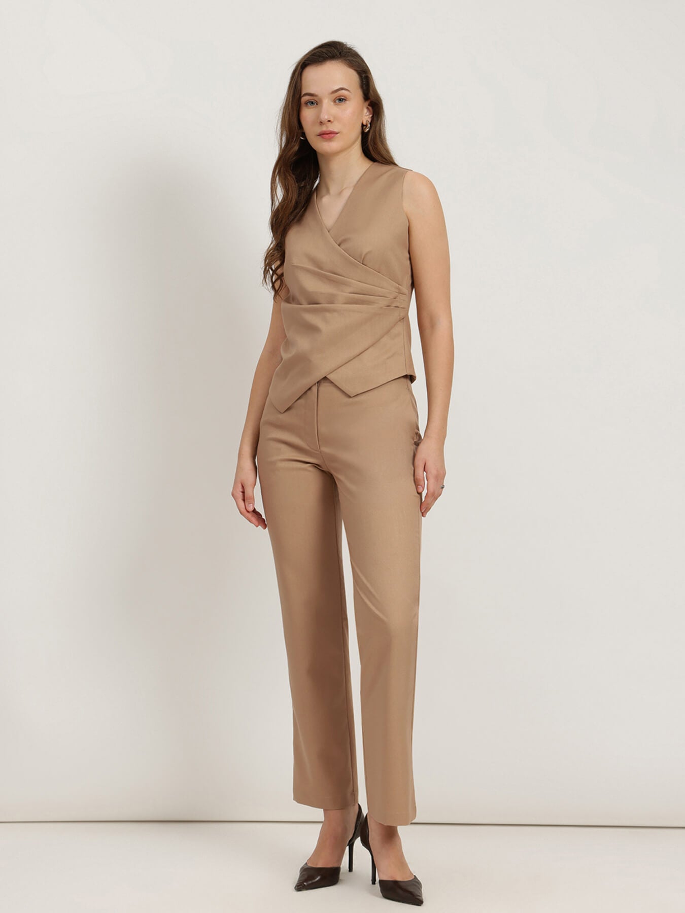 Waistcoat and Straight Fit Trousers Coord - Beige