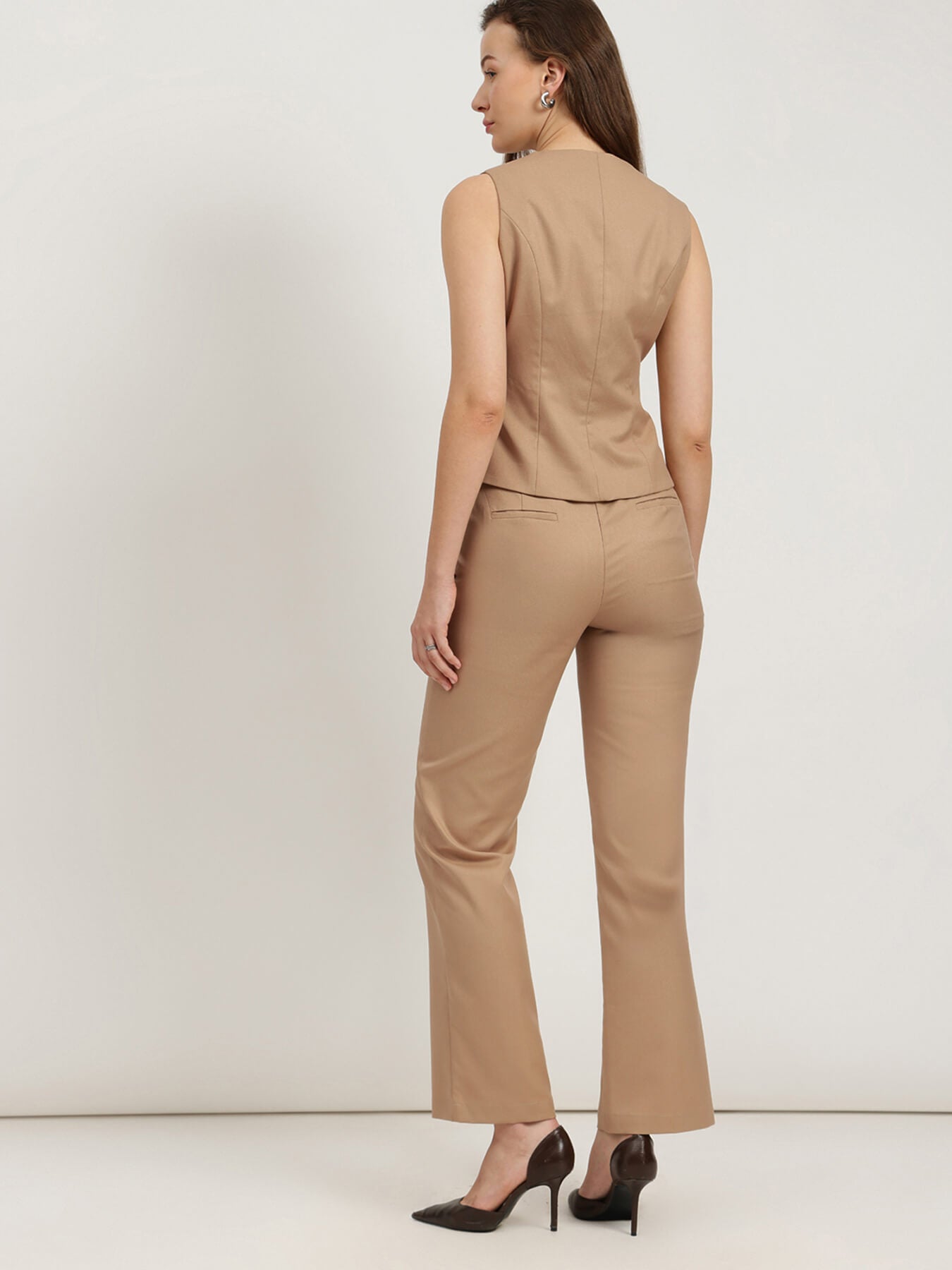 Waistcoat and Straight Fit Trousers Coord - Beige
