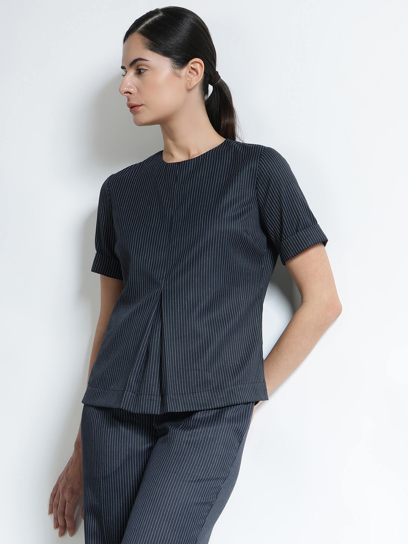Top and Straight Fit Trousers Co-ord - Navy Blue