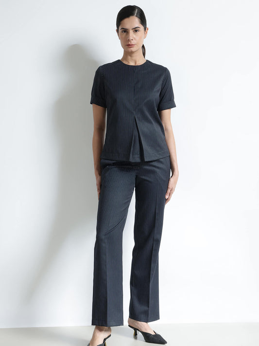 Top and Straight Fit Trousers Co-ord - Navy Blue