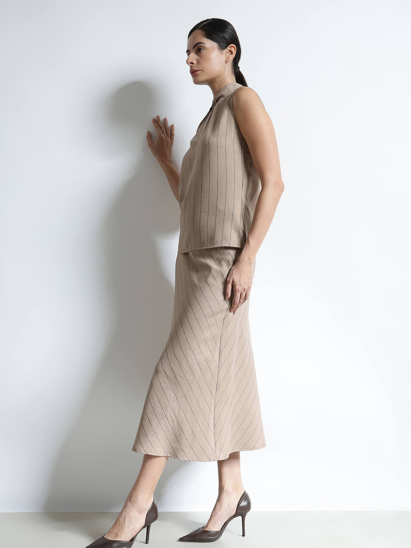 Top and A-line Skirt Co-ord- Brown