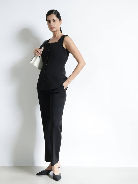 Waistcoat and Straight Fit Trousers Co-ord - Black