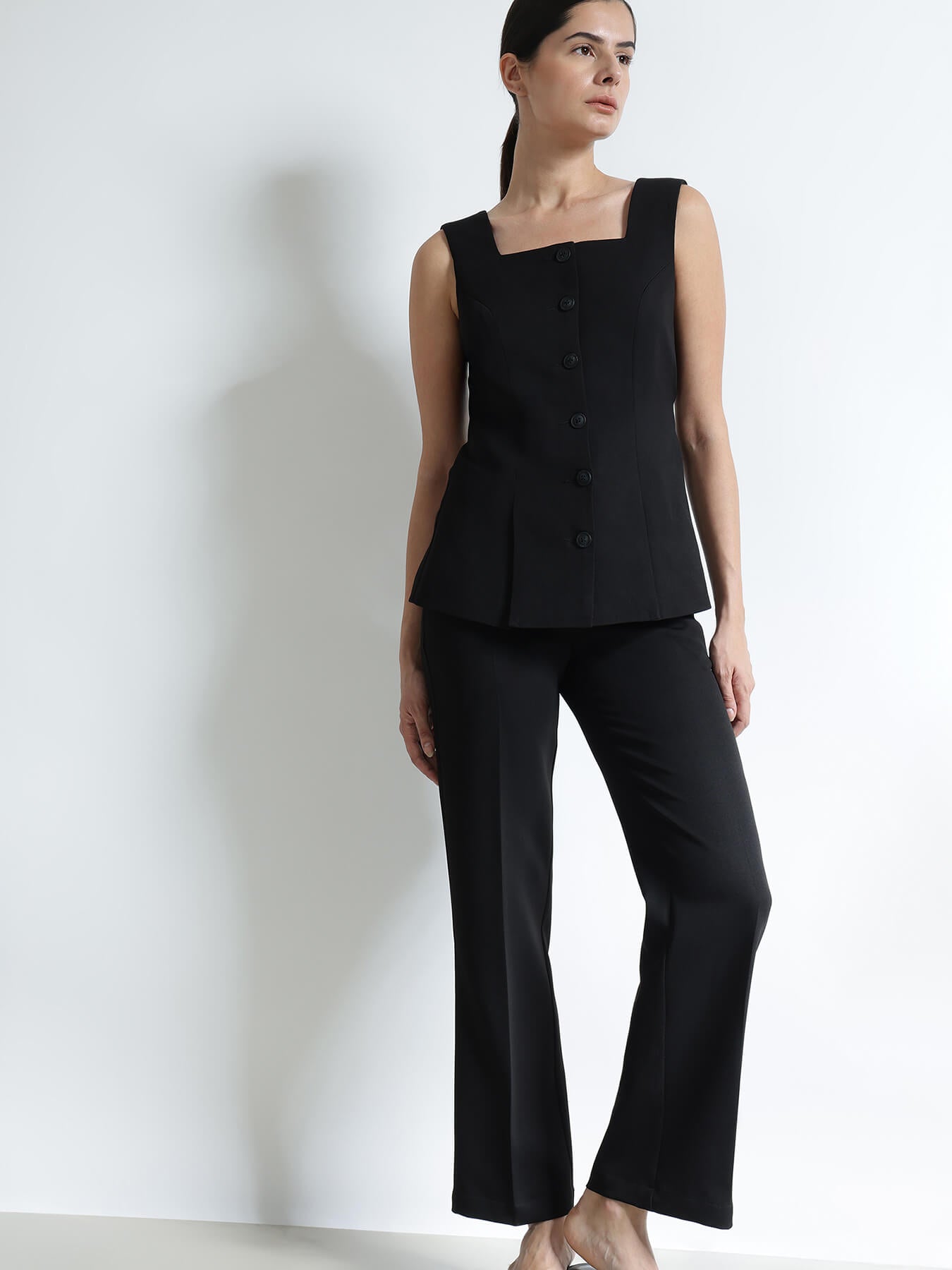 Waistcoat and Straight Fit Trousers Co-ord - Black