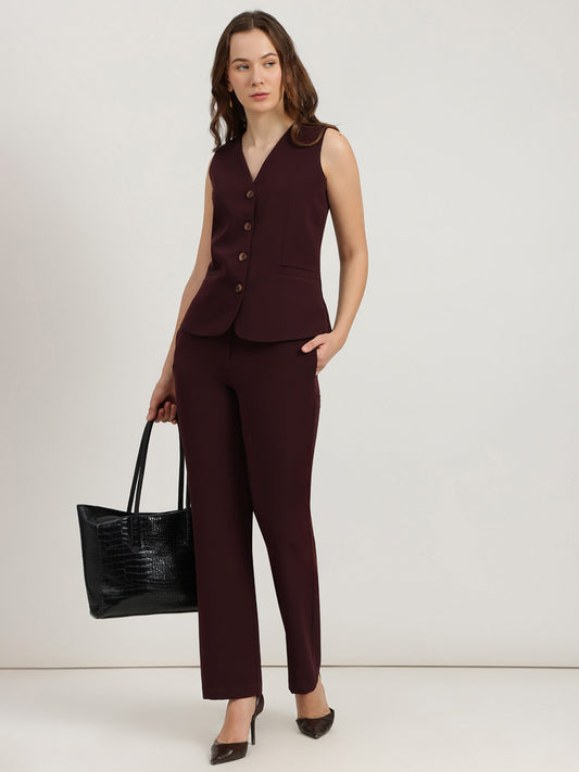 Waistcoat and Straight Fit Trousers Co-ord - Wine