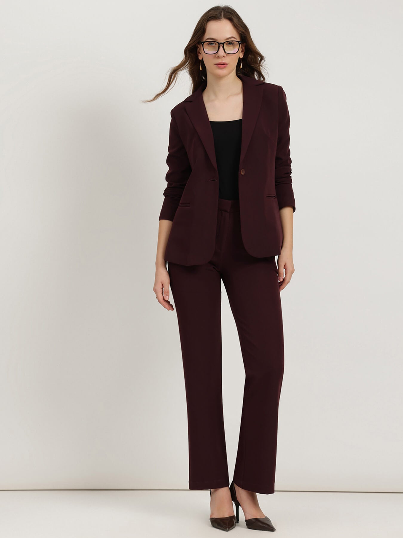 Blazer And Trousers Coord - Wine